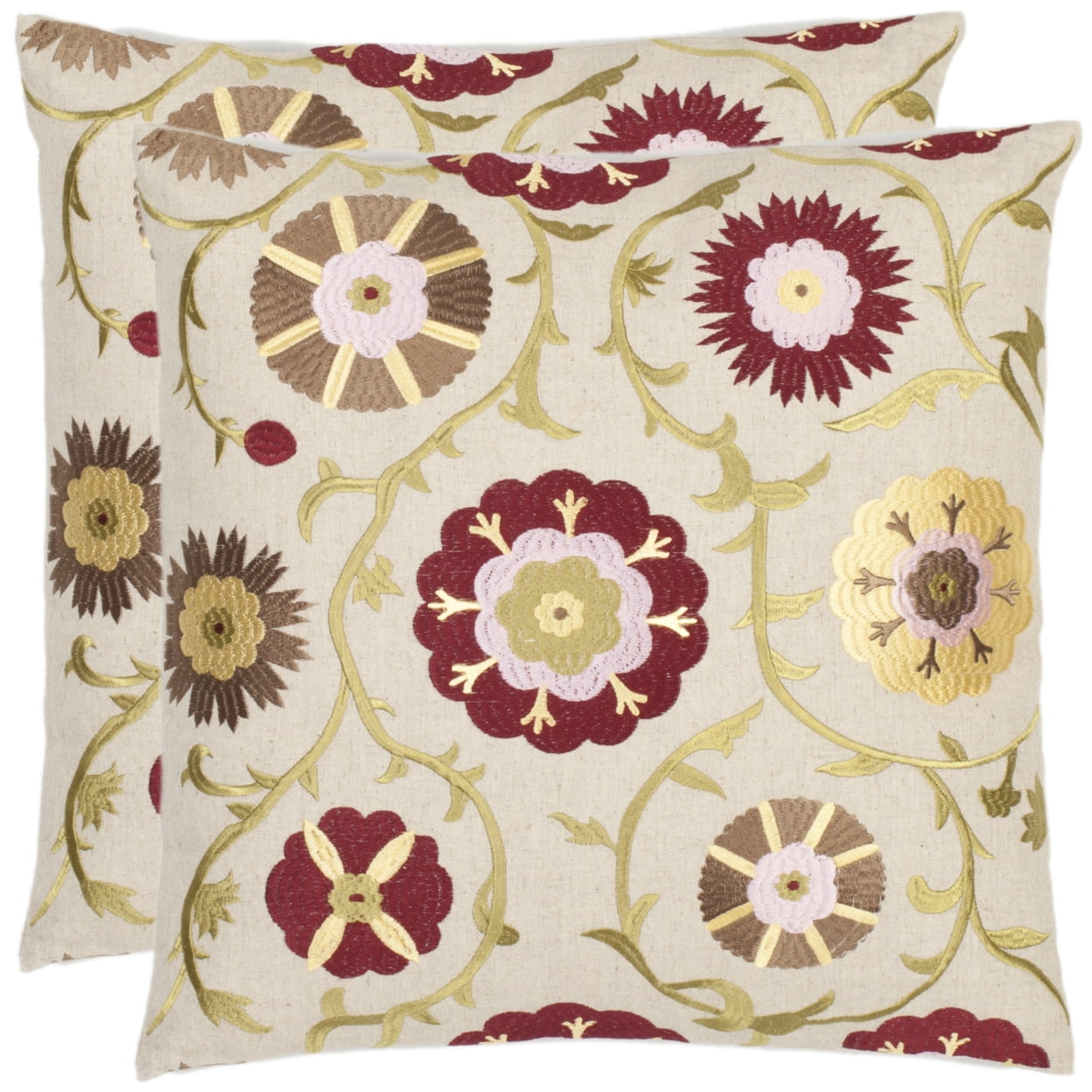 Safavieh Floral 18-inch Cream/ Red Decorative Pillows (Set of