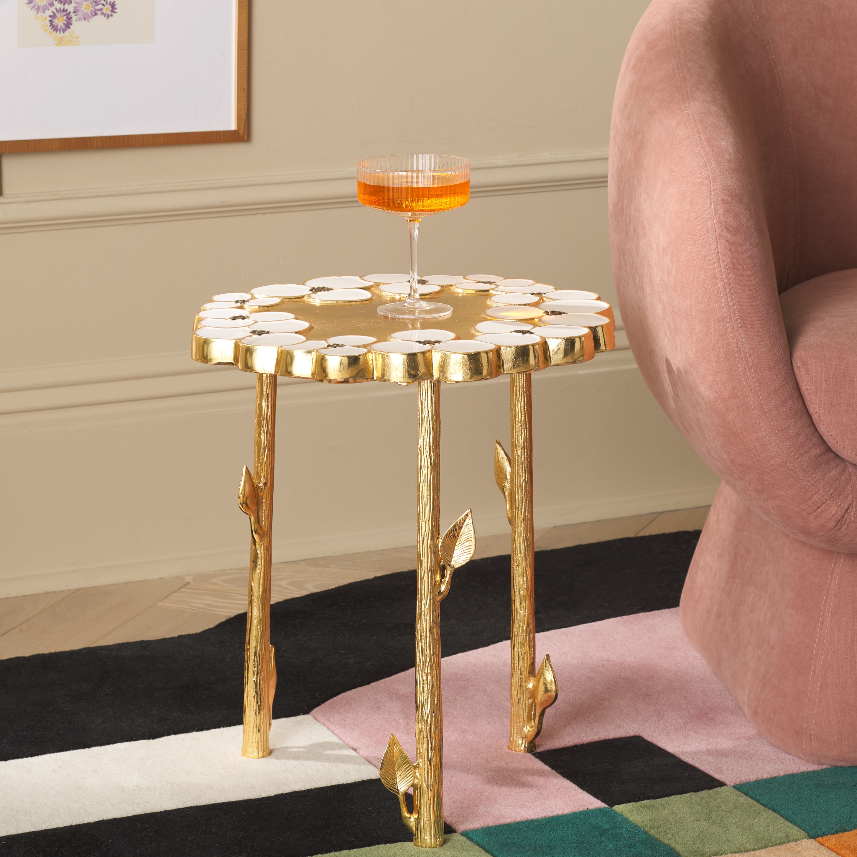 Safavieh Florance Round Metal Glam End Table, Gold/White