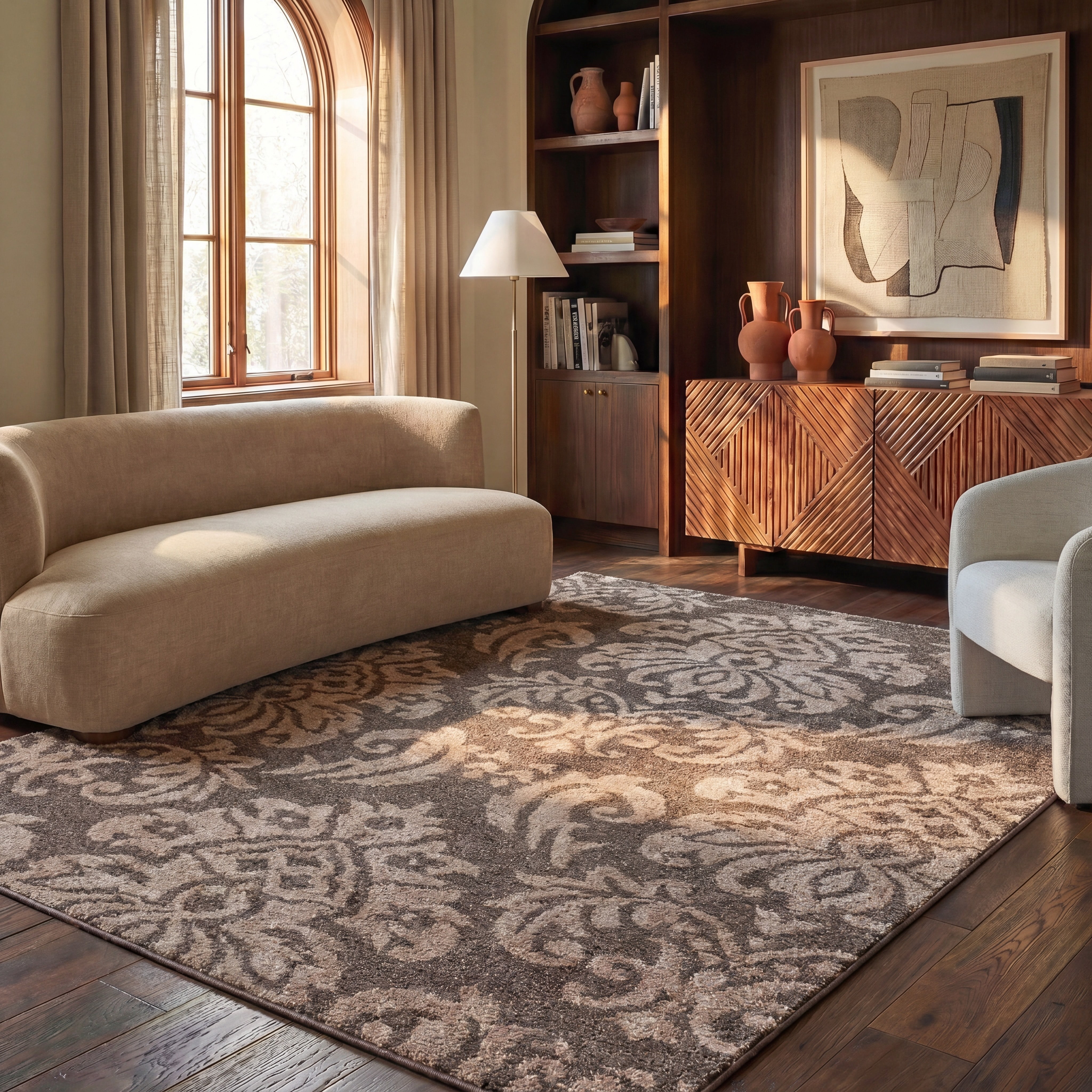 Safavieh Florida Desmond Damask Shag Area Rug, Smoke/Beige, 6' x 8'