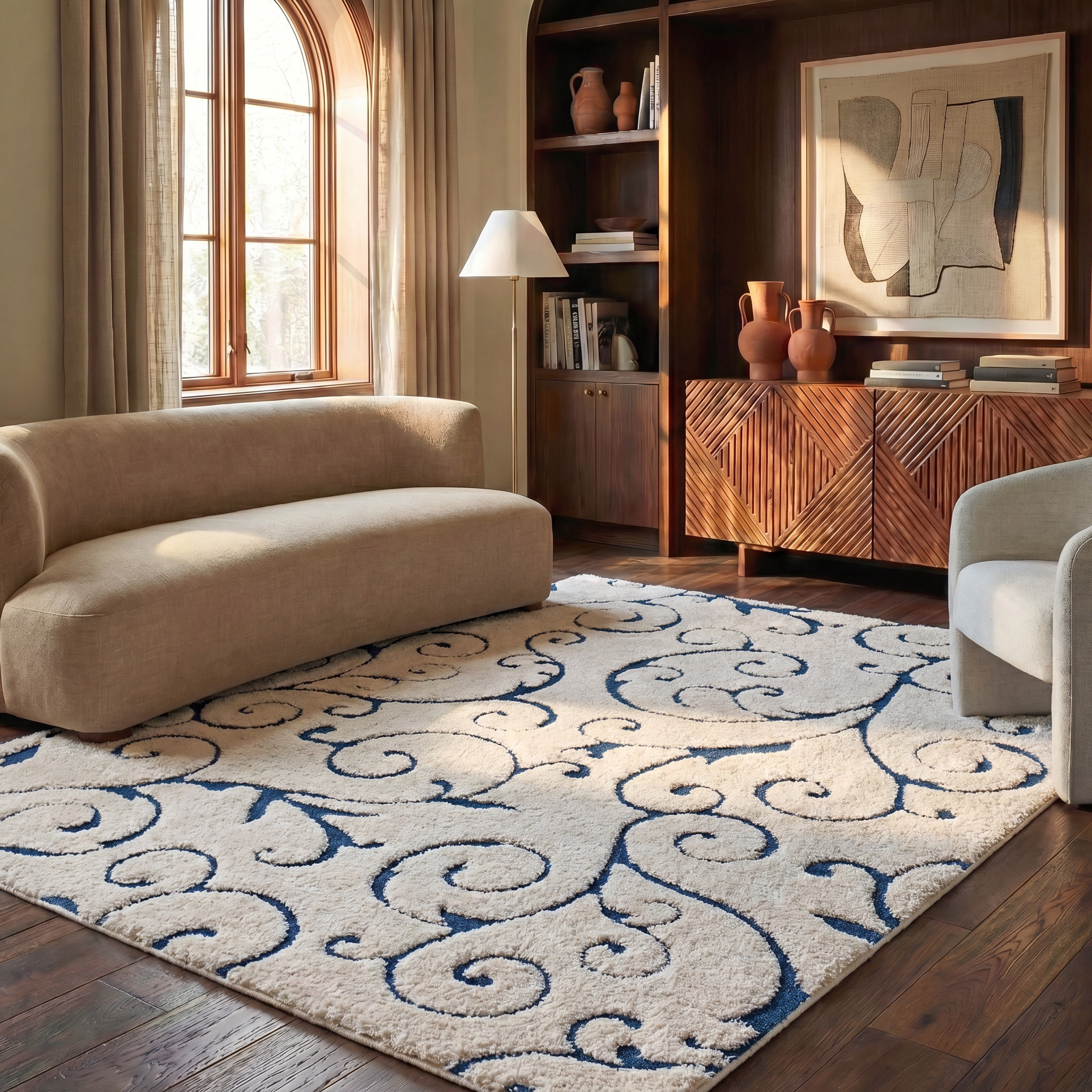 Safavieh Florida Doug Floral Vines Geometric Shag Area Rug, Cream/Blue, 6' x 8'