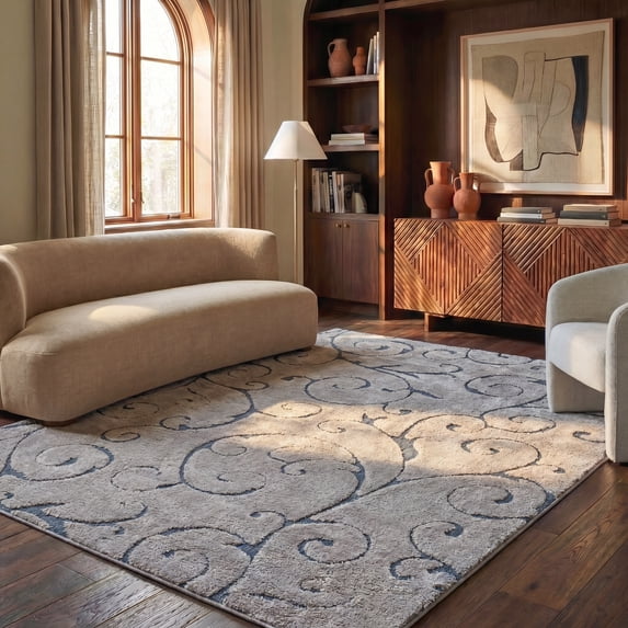 Safavieh Florida Doug Floral Vines Geometric Shag Area Rug, Gray/Light Blue, 6' x 8'