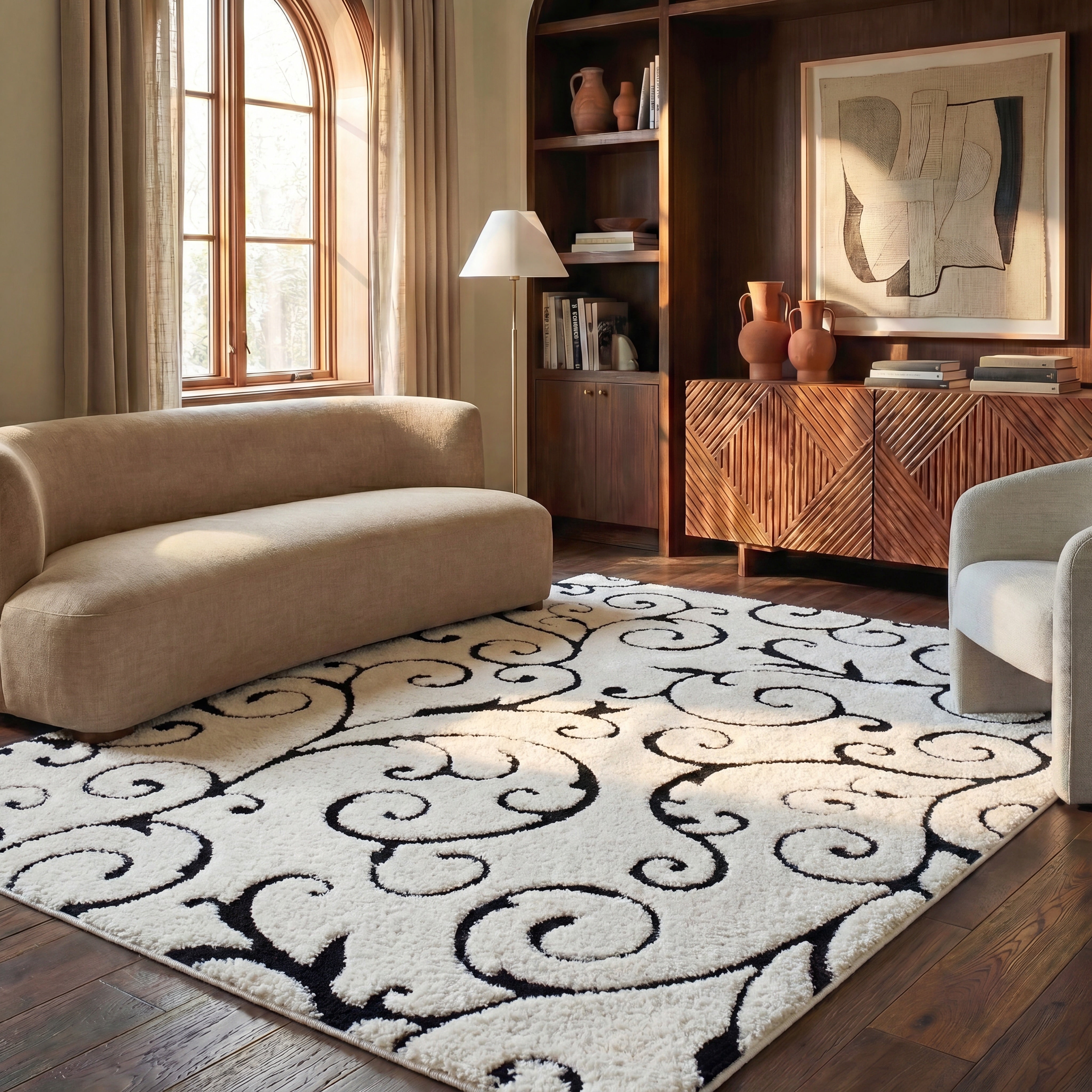 Safavieh Florida Doug Floral Vines Geometric Shag Area Rug, Ivory/Black, 6' x 8'