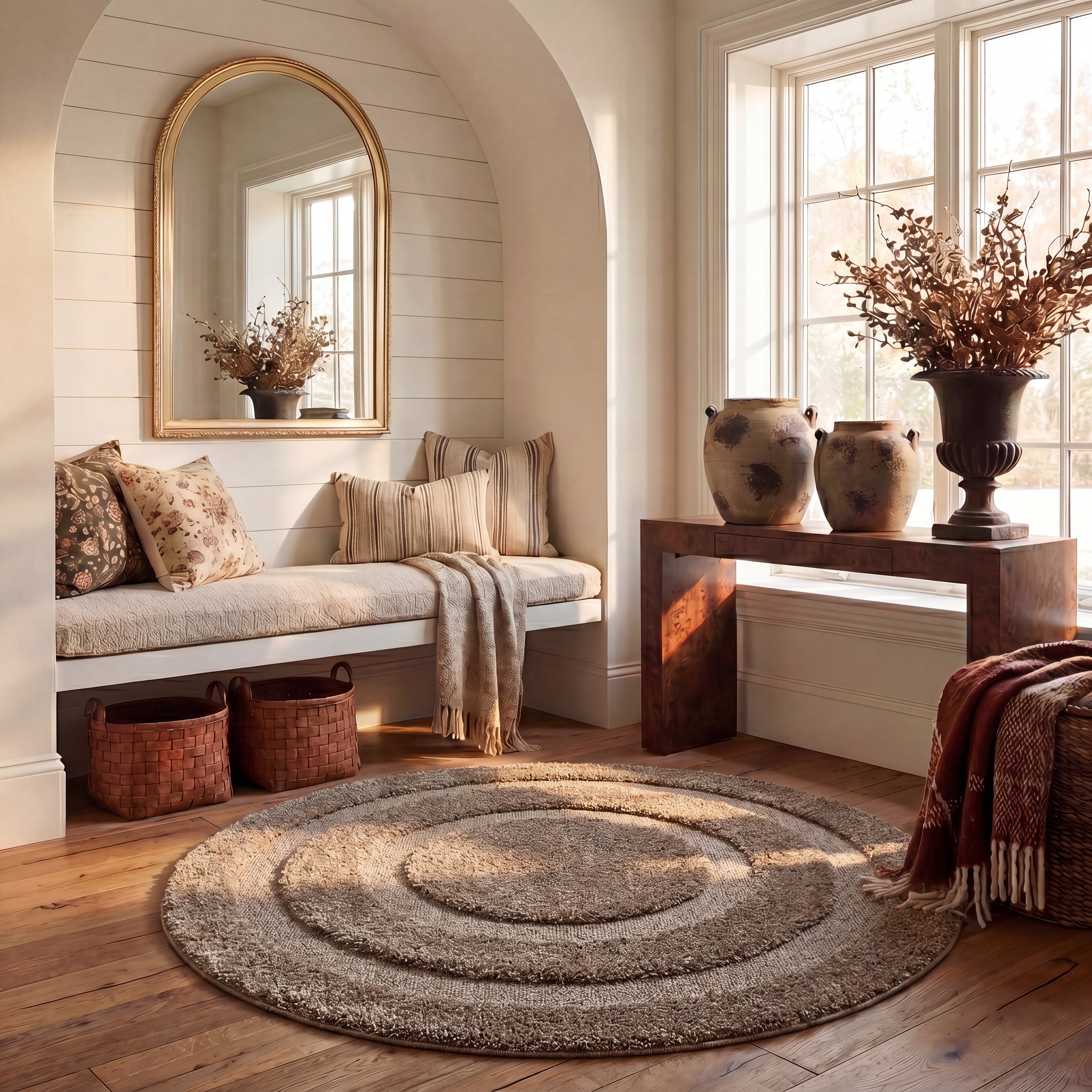 Safavieh Florida Mason Bordered Shag Area Rug, Beige, 3' x 3' Round
