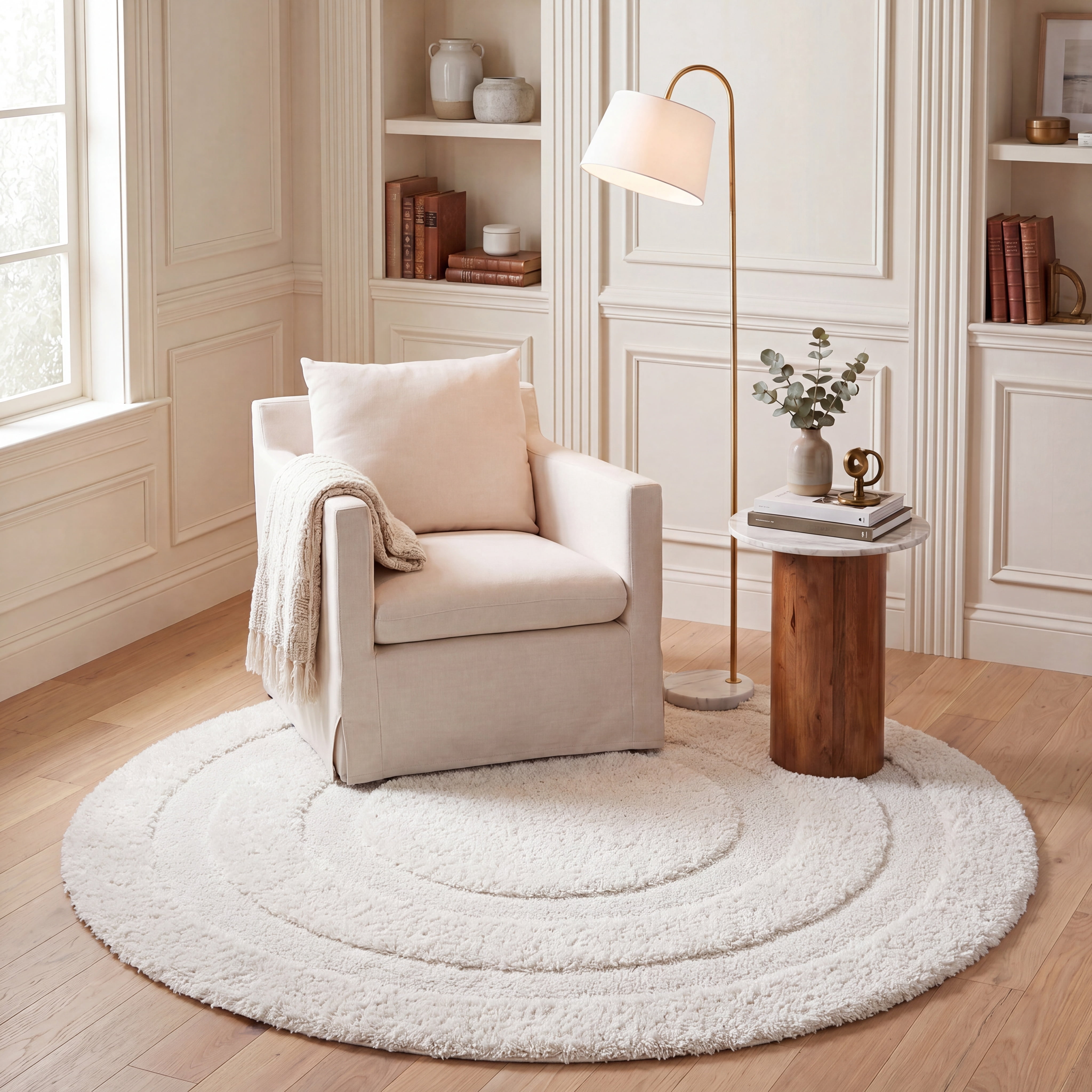Safavieh Florida Mason Bordered Shag Area Rug, Creme, 9' x 9' Round