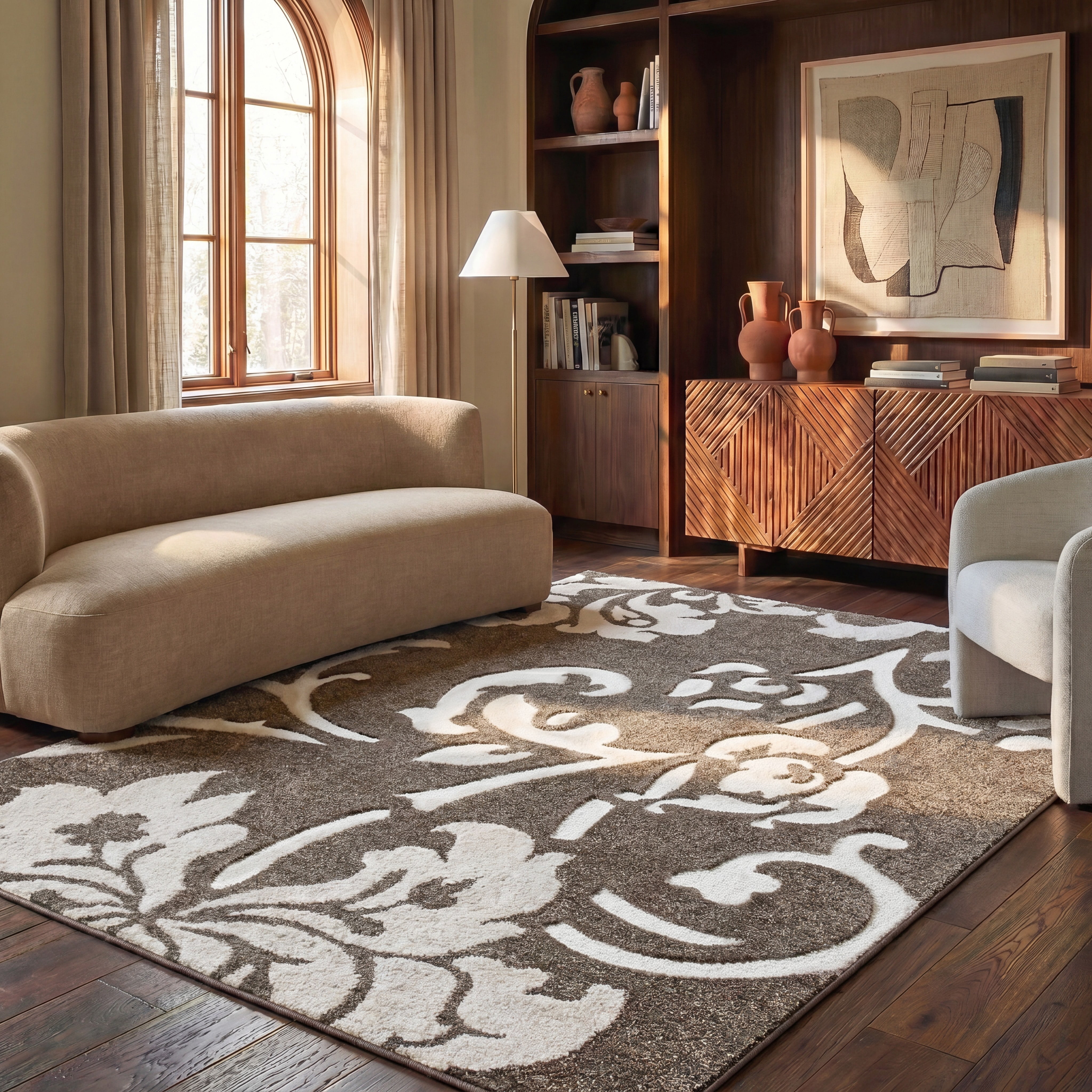 Safavieh Florida Merrick Geometric Shag Area Rug, Smoke/Beige, 6' x 8'