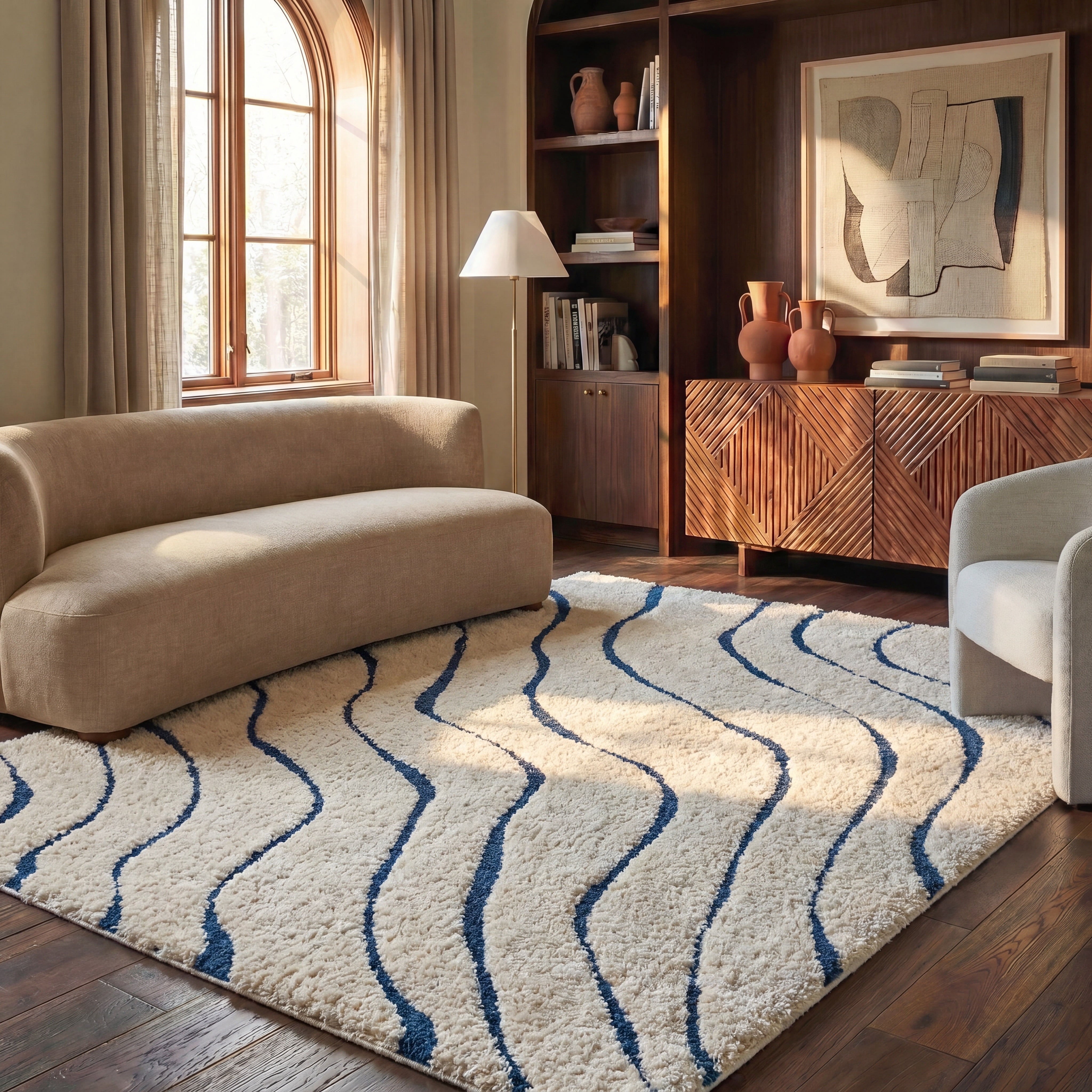 Safavieh Florida Tabitha Geometric Shag Area Rug, Cream/Blue, 6' x 8'