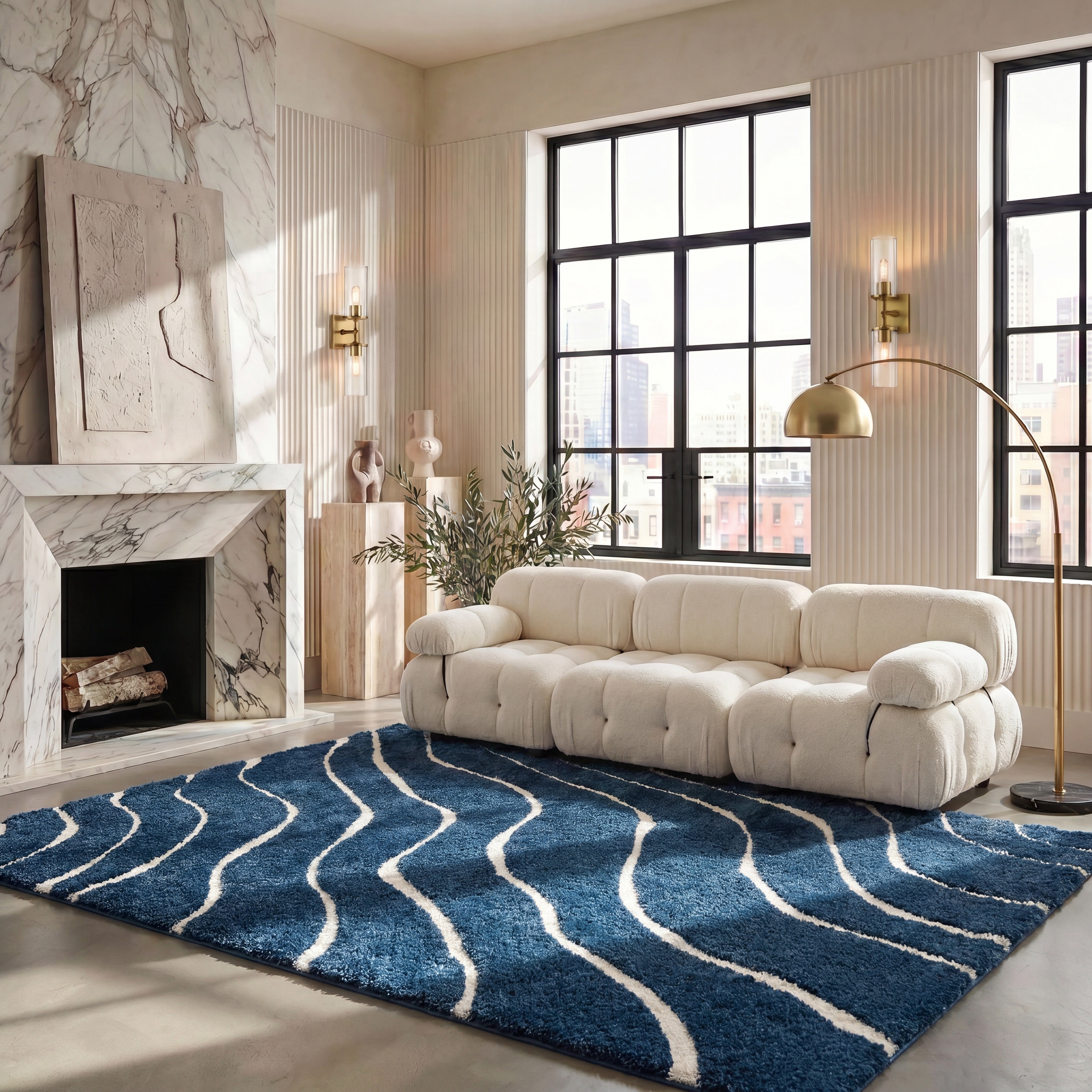 Safavieh Florida Tabitha Geometric Shag Area Rug, Dark Blue/Cream, 9'6" x 13'