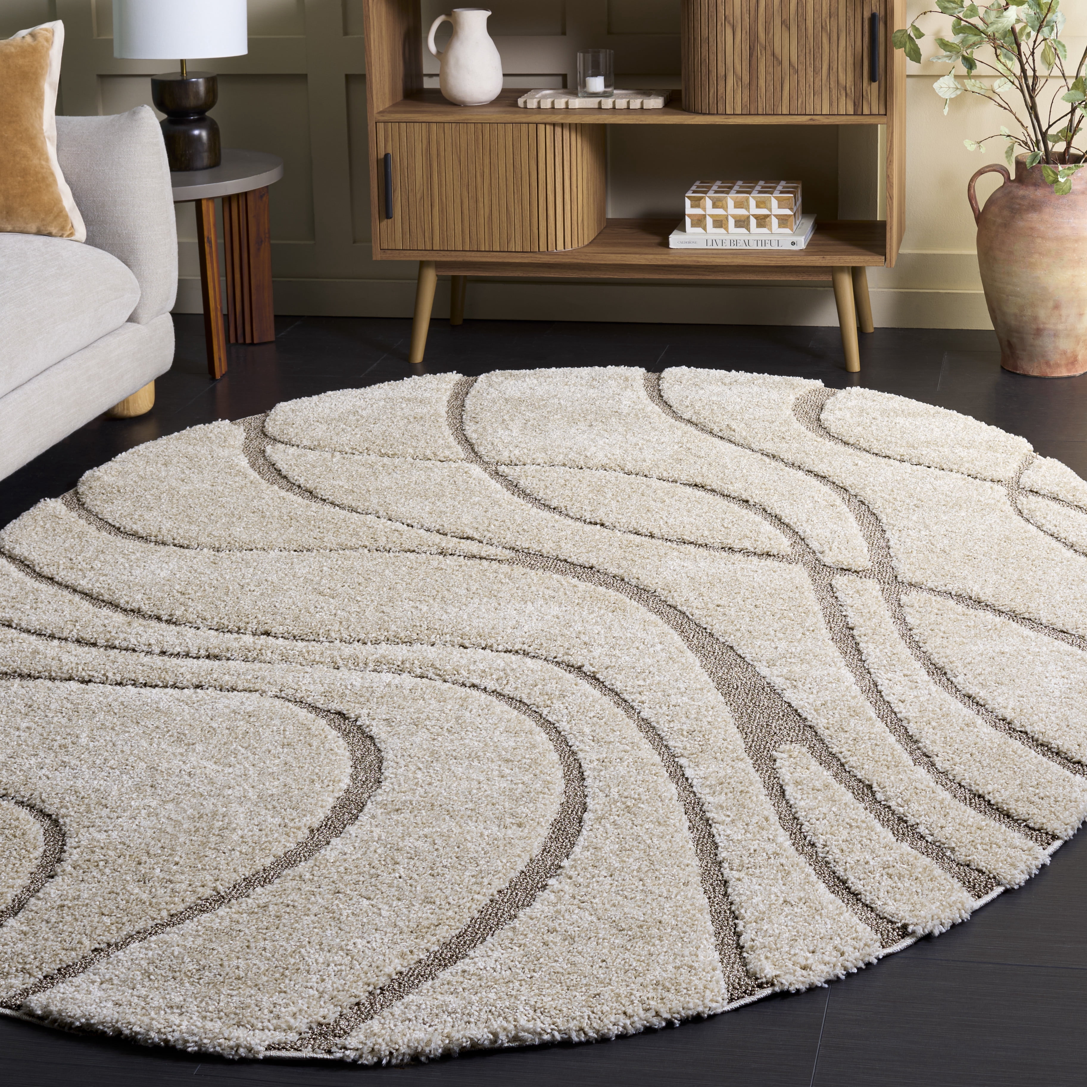 Safavieh Florida Tamzen Abstract Shag Area Rug, Cream/Beige, 6' x 8' Oval