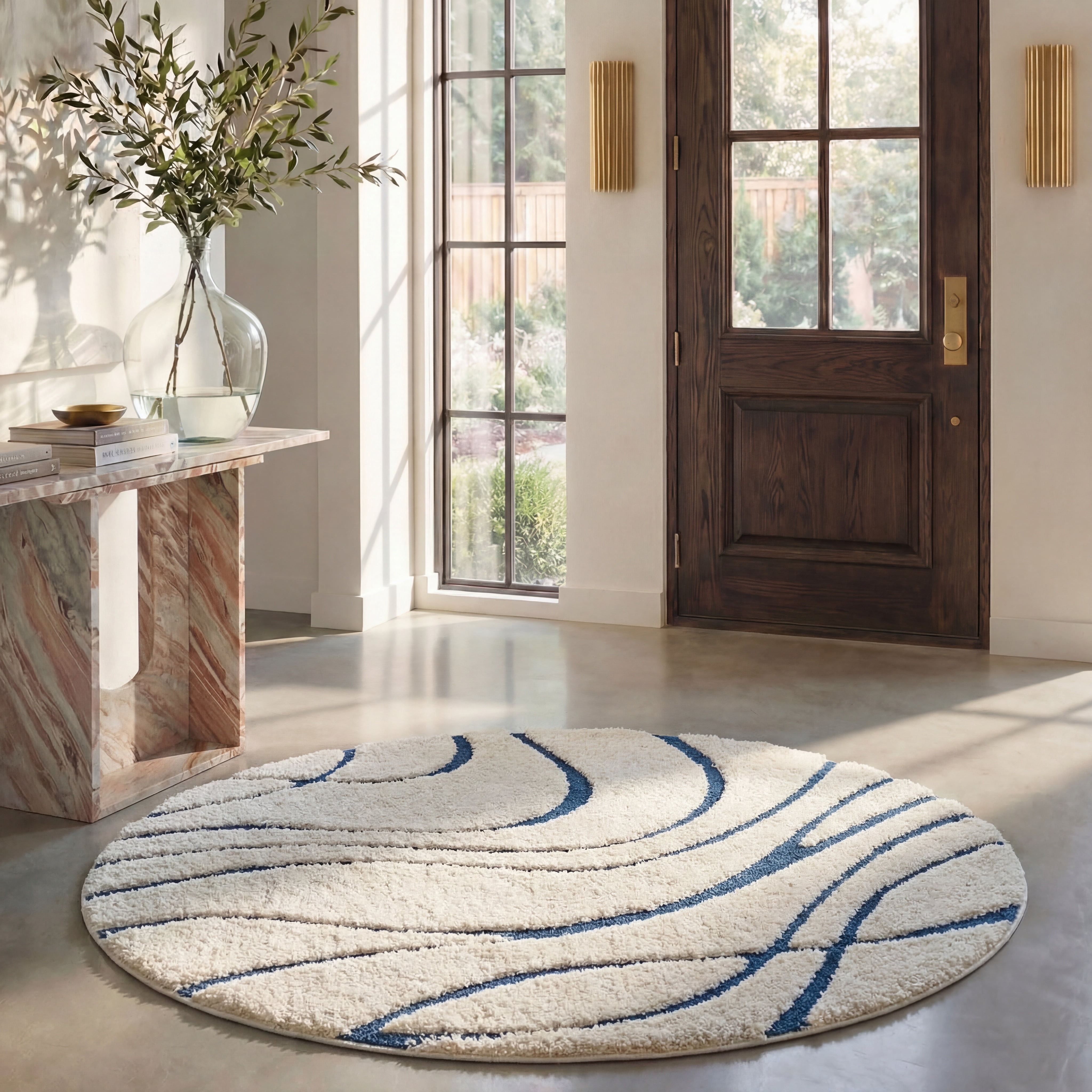 Safavieh Florida Tamzen Abstract Shag Area Rug, Cream/Blue, 3' x 3' Round