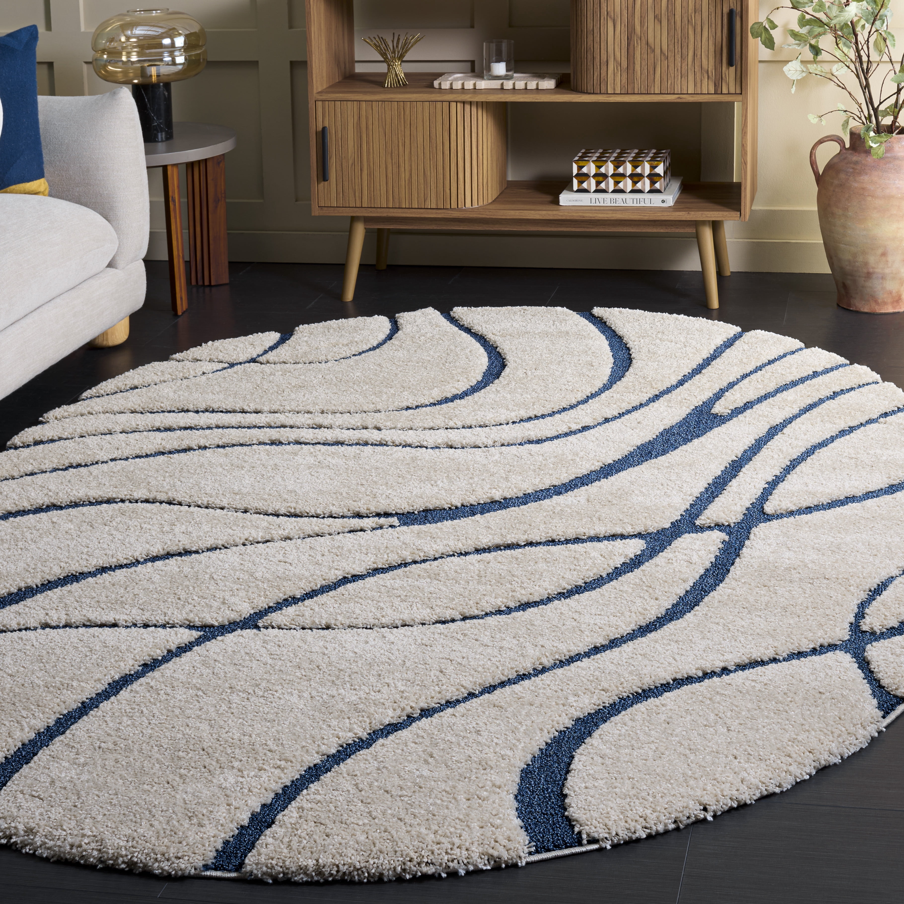 Safavieh Florida Tamzen Abstract Shag Area Rug, Cream/Blue, 6' x 8' Oval
