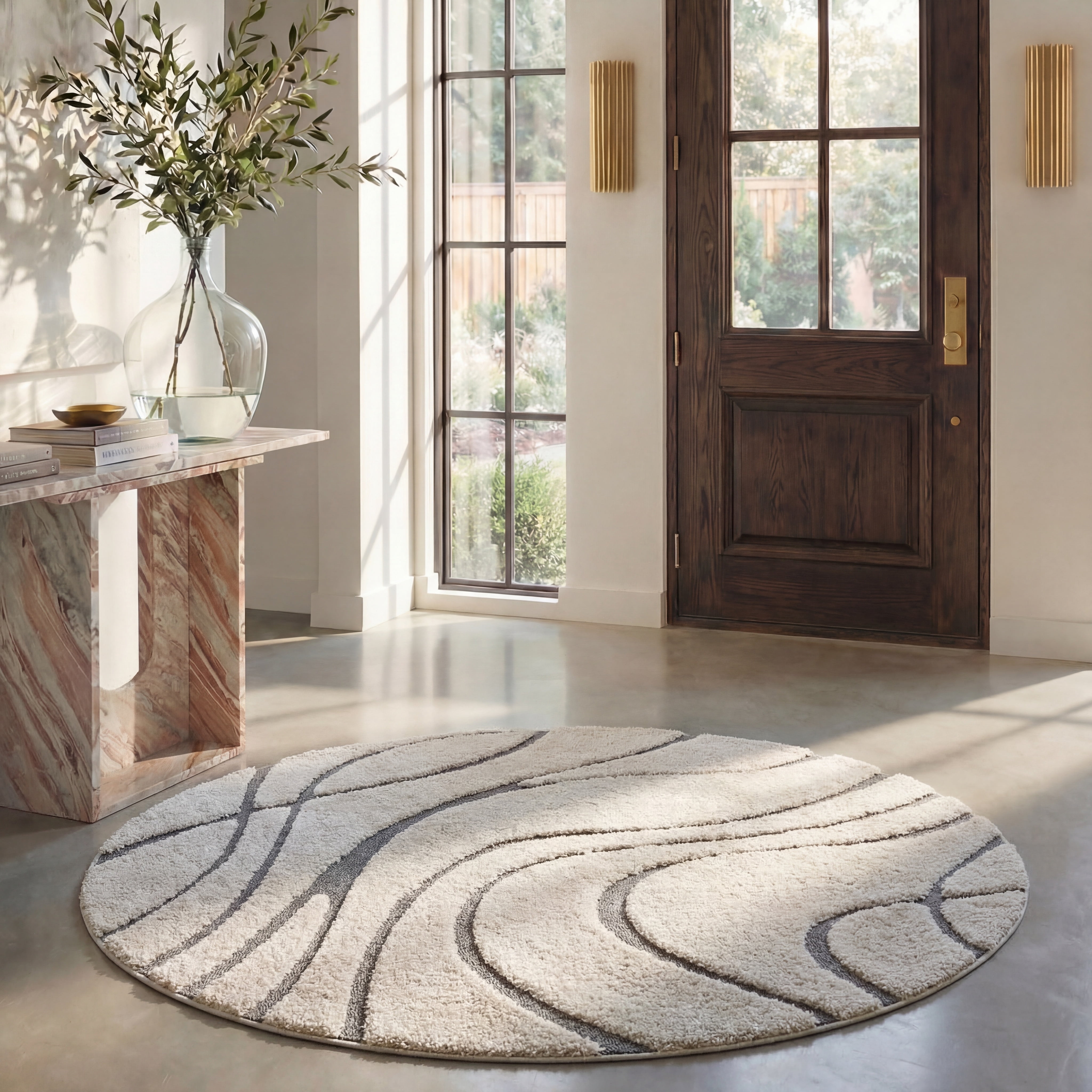 Safavieh Florida Tamzen Abstract Shag Area Rug, Cream/Gray, 3' x 3' Round