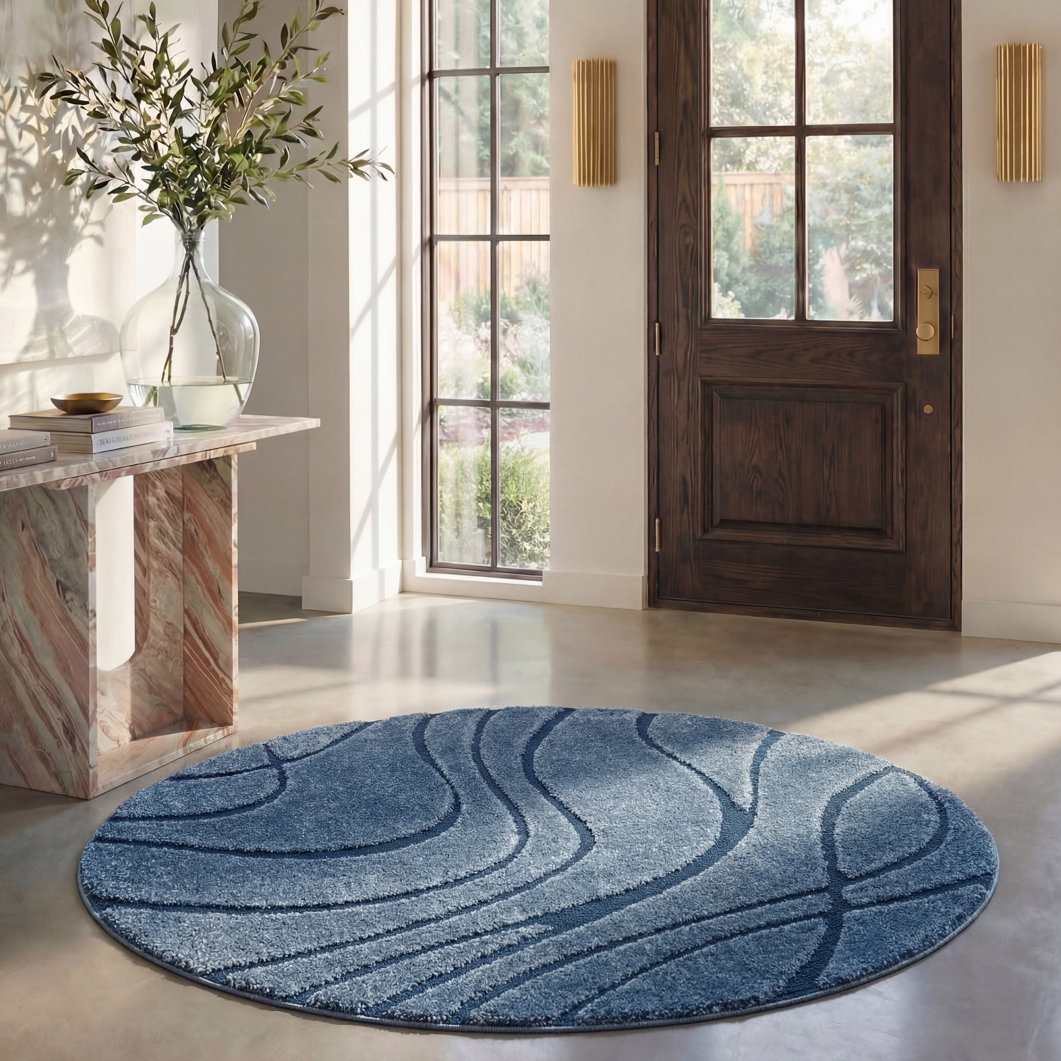 Safavieh Florida Tamzen Abstract Shag Area Rug, Light Blue/Blue, 3' x 3' Round