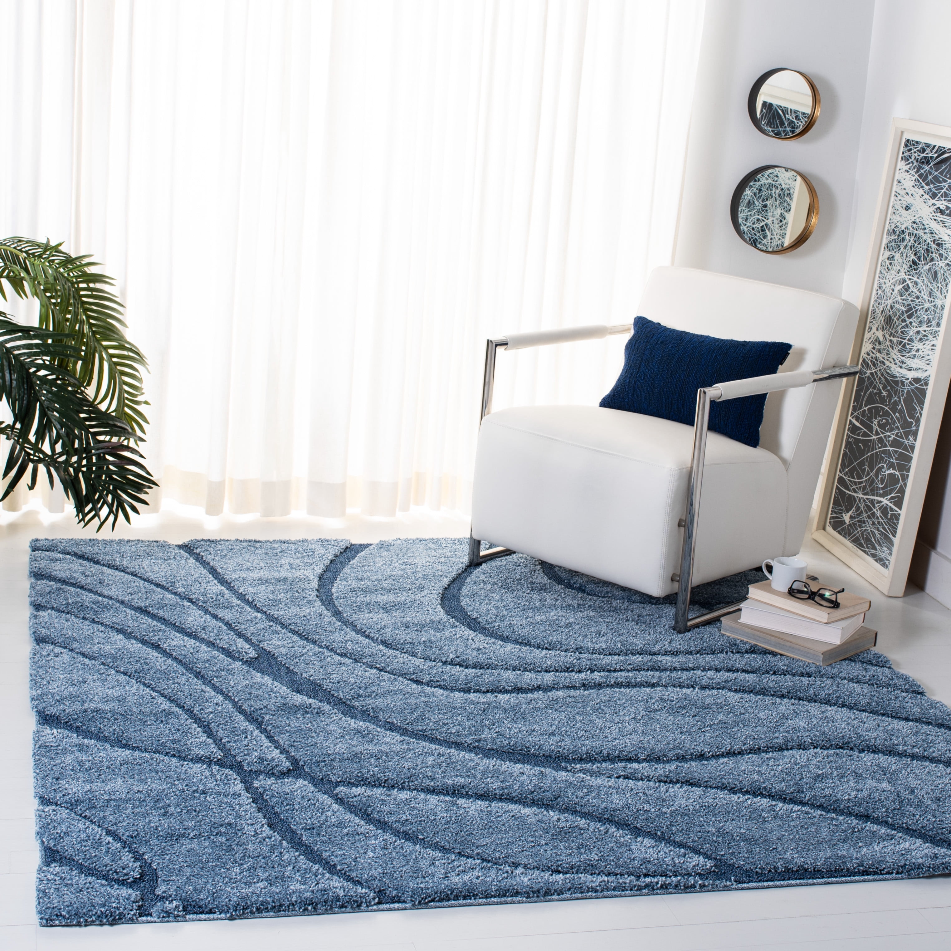 Safavieh Florida Tamzen Abstract Shag Area Rug, Light Blue/Blue, 3' x 3' Square