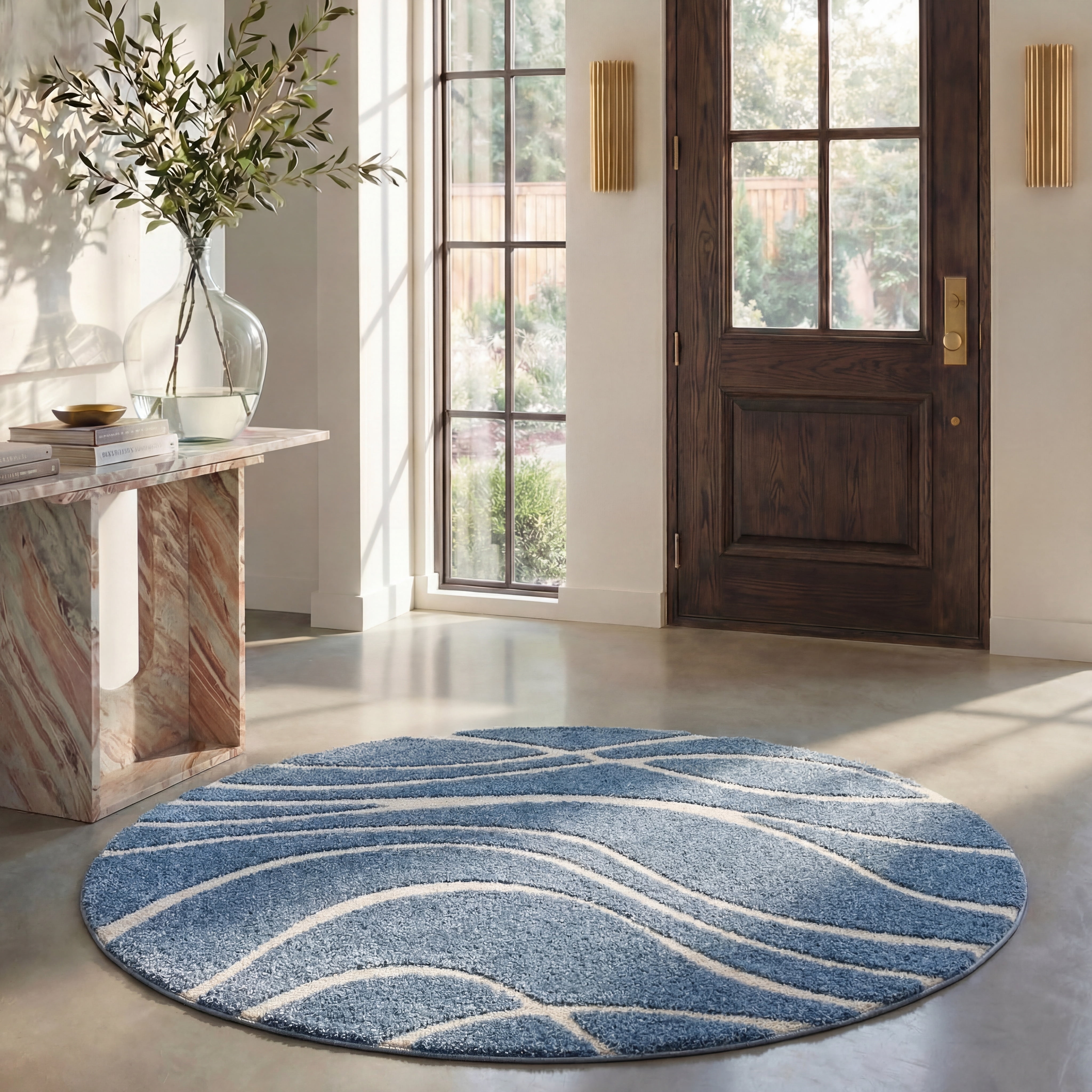 Safavieh Florida Tamzen Abstract Shag Area Rug, Light Blue/Cream, 3' x 3' Round