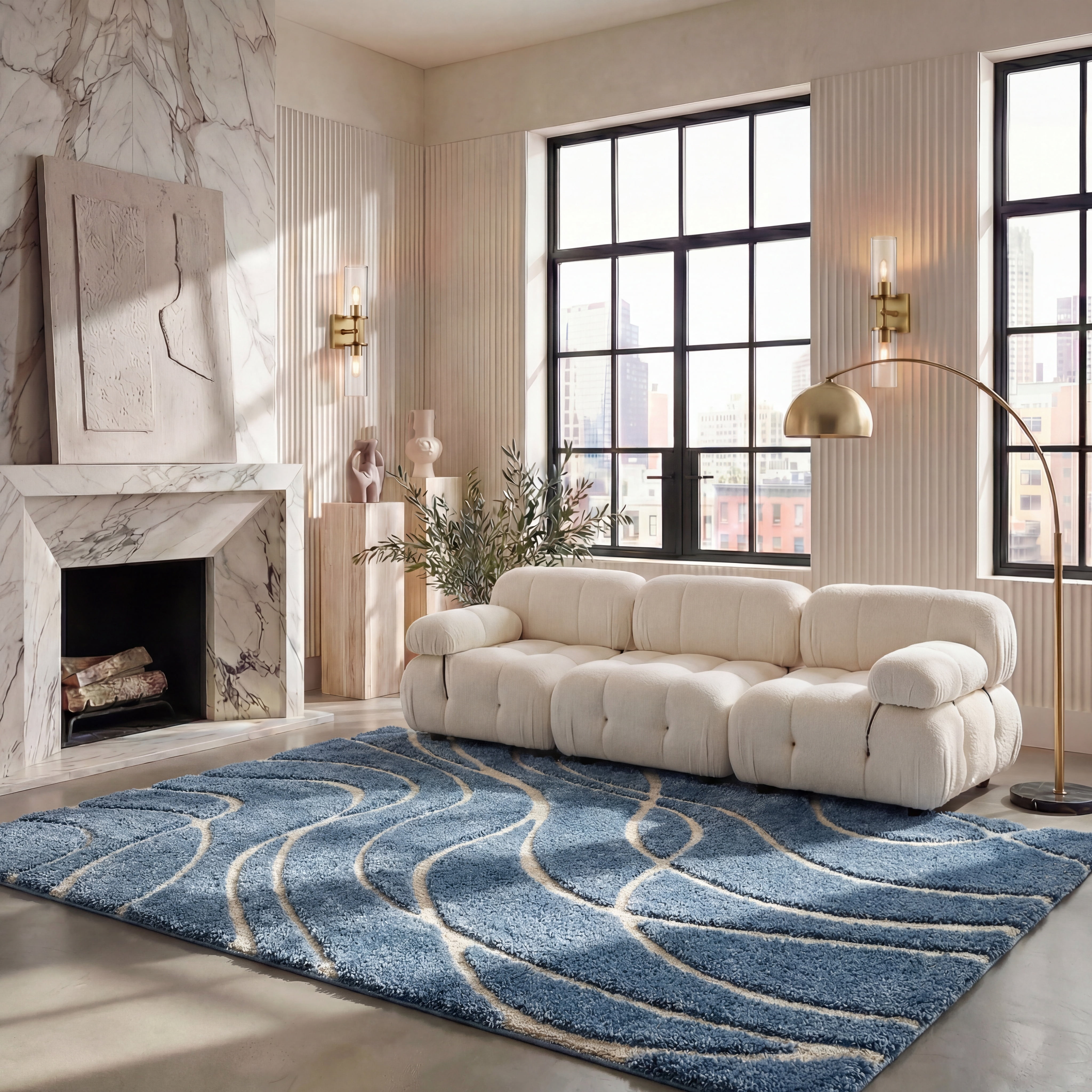 Safavieh Florida Tamzen Abstract Shag Area Rug, Light Blue/Cream, 6' x 8'