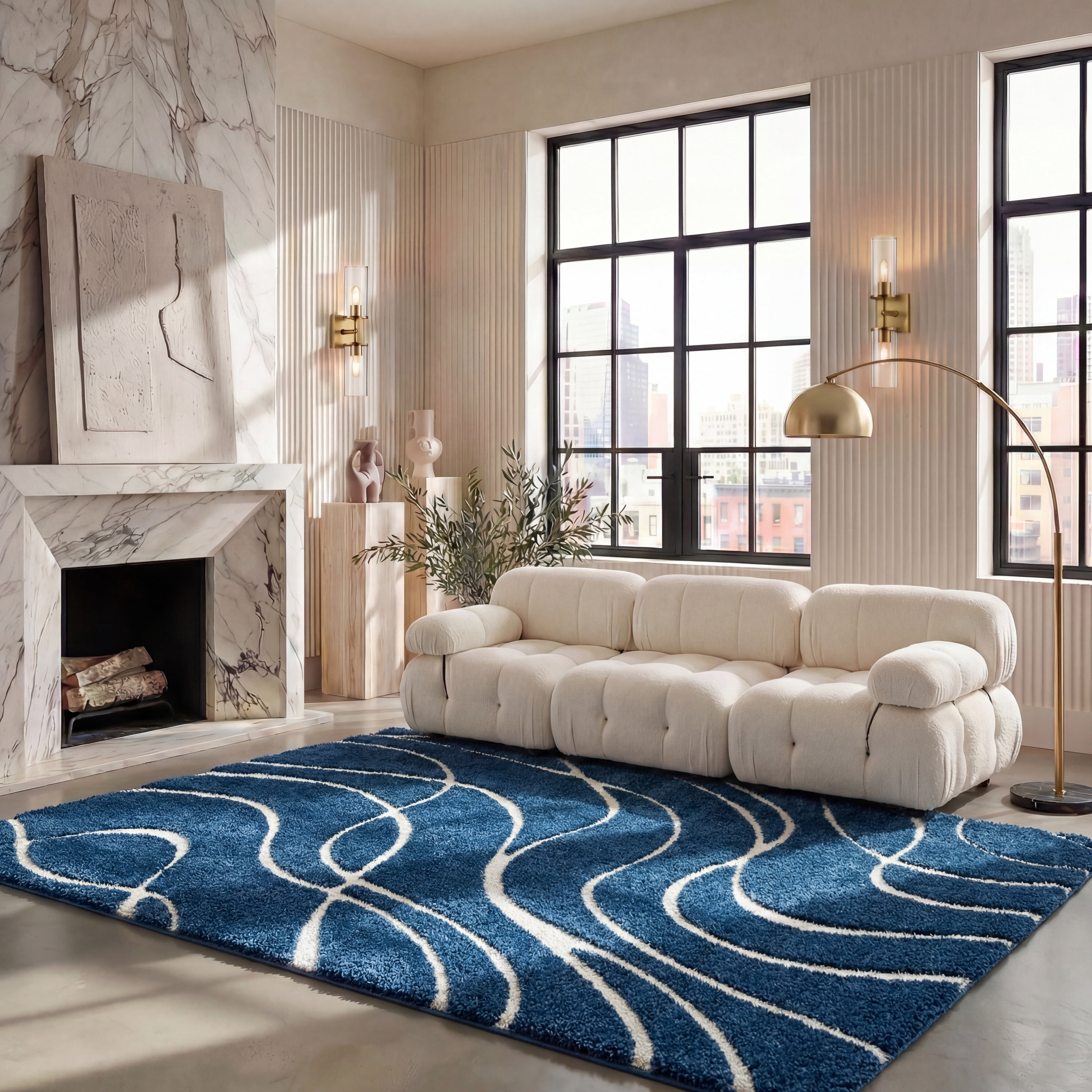 Safavieh Florida Tamzen Abstract Shag Area Rug, Navy/Ivory, 11' x 15'