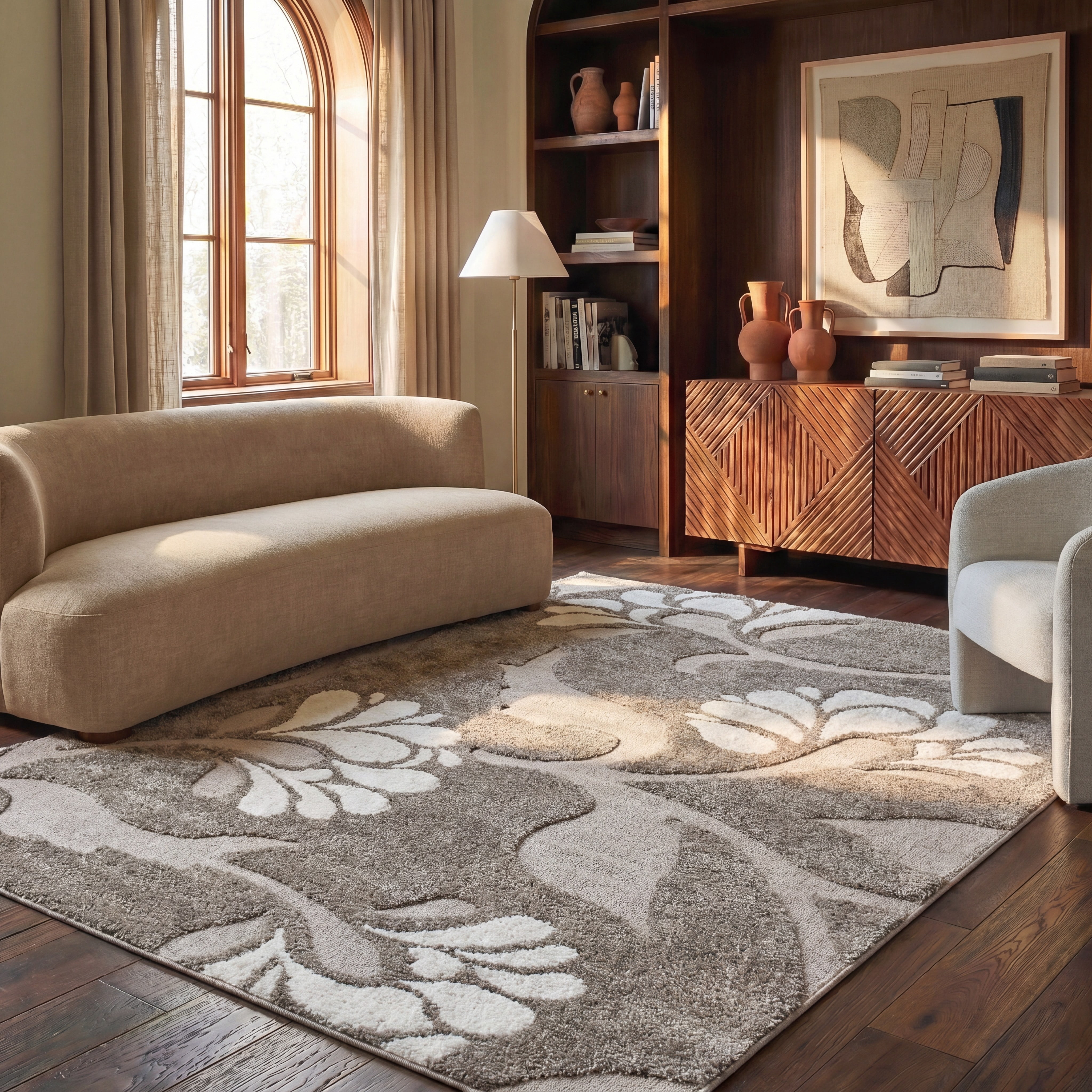 Safavieh Florida Teodor Geometric Shag Area Rug, Smoke/Beige, 6' x 8'