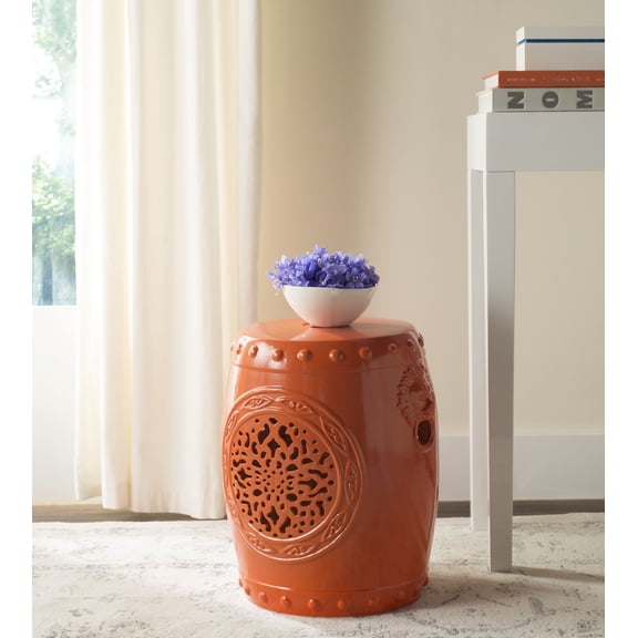 Safavieh Flower Drum Indoor/Outdoor Garden Patio Stool, Orange