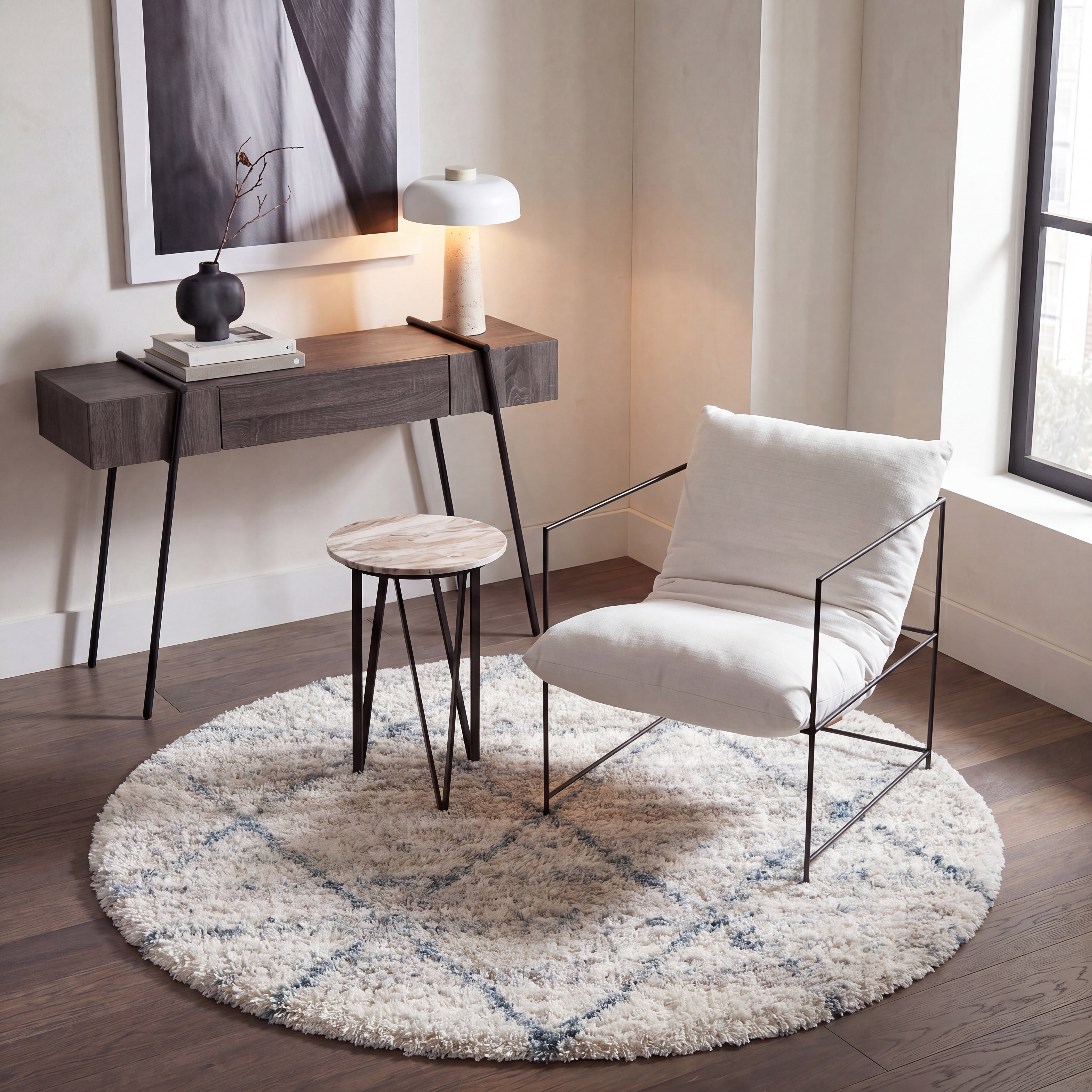 Safavieh Fontana Darina Diamond Shag Area Rug, Turquoise/Ivory, 5'3" x 5'3" Round
