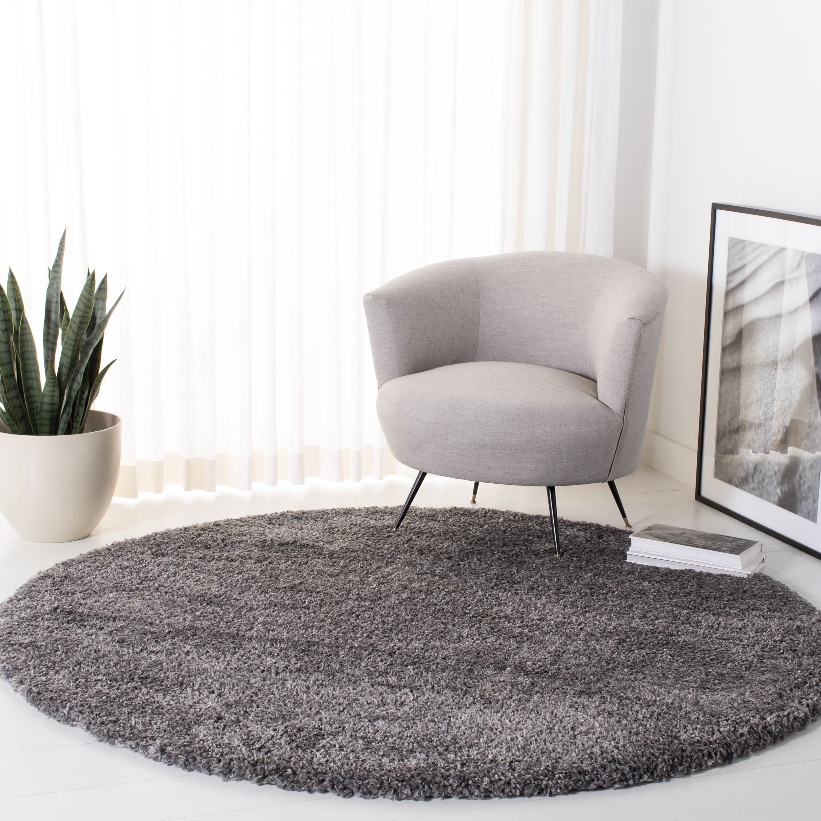 Safavieh Fontana Jamie Solid Shag Area Rug, Silver, 3' x 3' Round