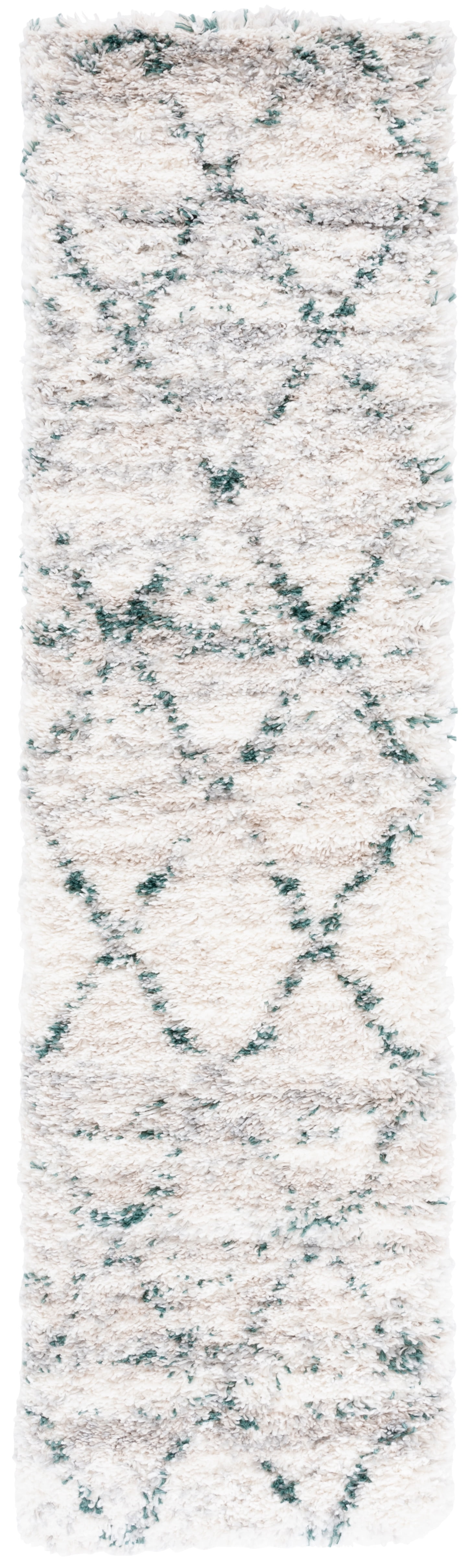 SAFAVIEH Fontana Darina Diamond Shag Runner Rug, Green/Ivory, 2'3" x 8'