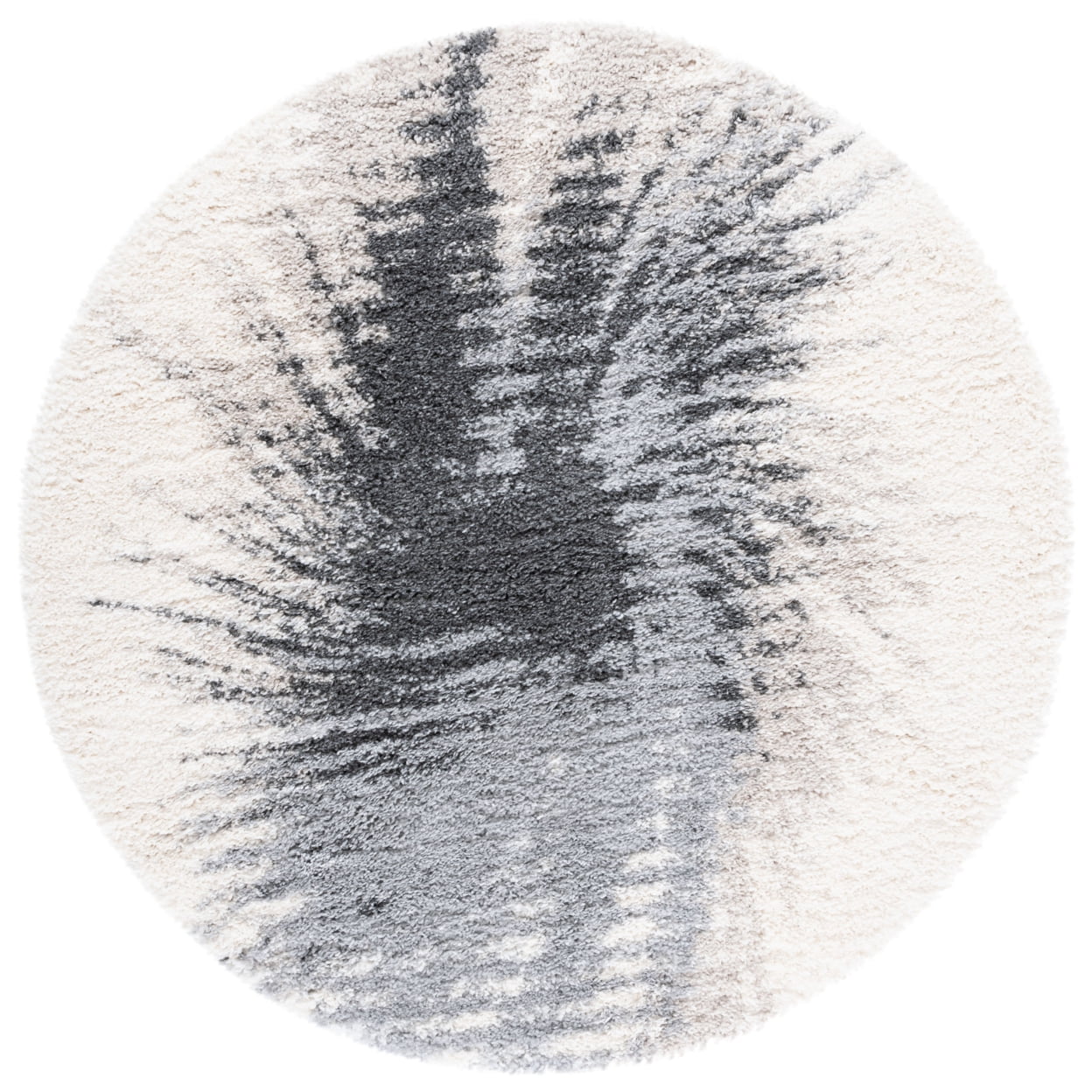 Ivory and Gray Abstract Shag Area Rug, 3' x 5'