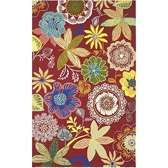 Country & Floral Rug - Four Seasons Polypropylene -Red/Multi-Color:Red/Multi,Design:Country & Floral,Shape:Large Rectangle,Size:9' 6''L x 7' 6''W