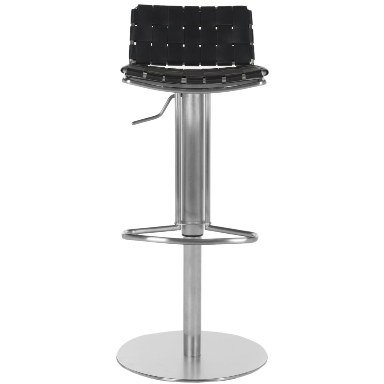 Adjustable Black Leather and Metal Swivel Bar Stool