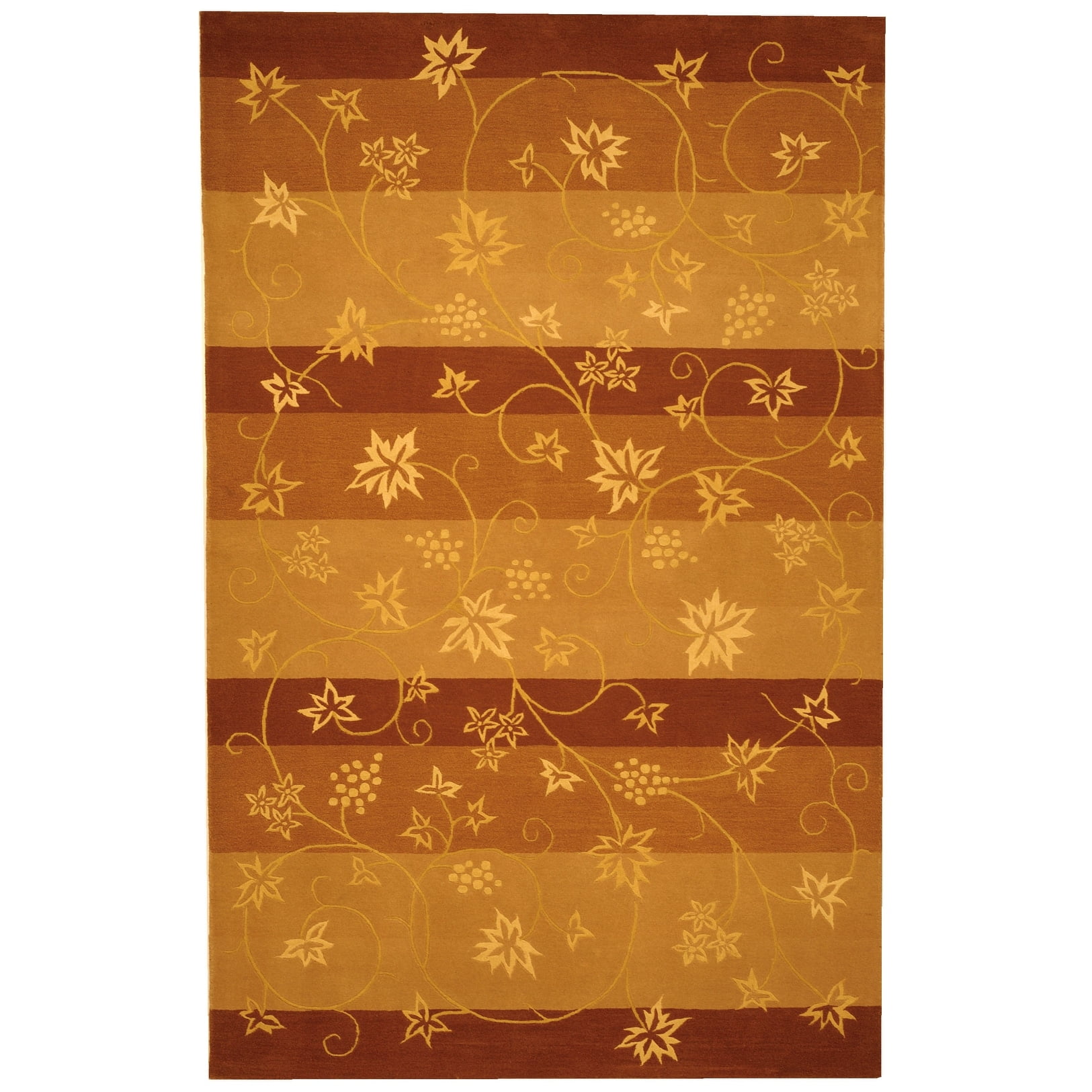 Ivory and Brown Floral Hand-Tufted Wool Rug, 8' x 10'