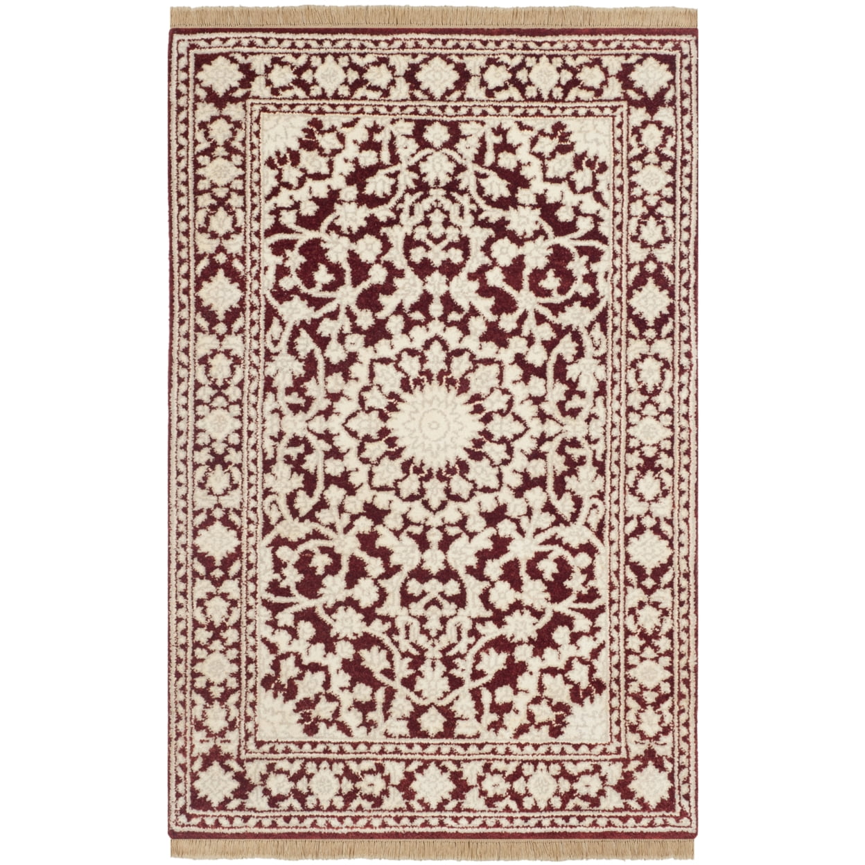 Ganges River Hand-Knotted Red and Ivory Wool Rug 2' x 3'