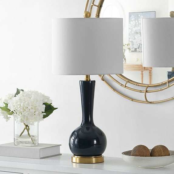 Safavieh Gaetna 27 in. Mid-Century Glass Table Lamp, Navy