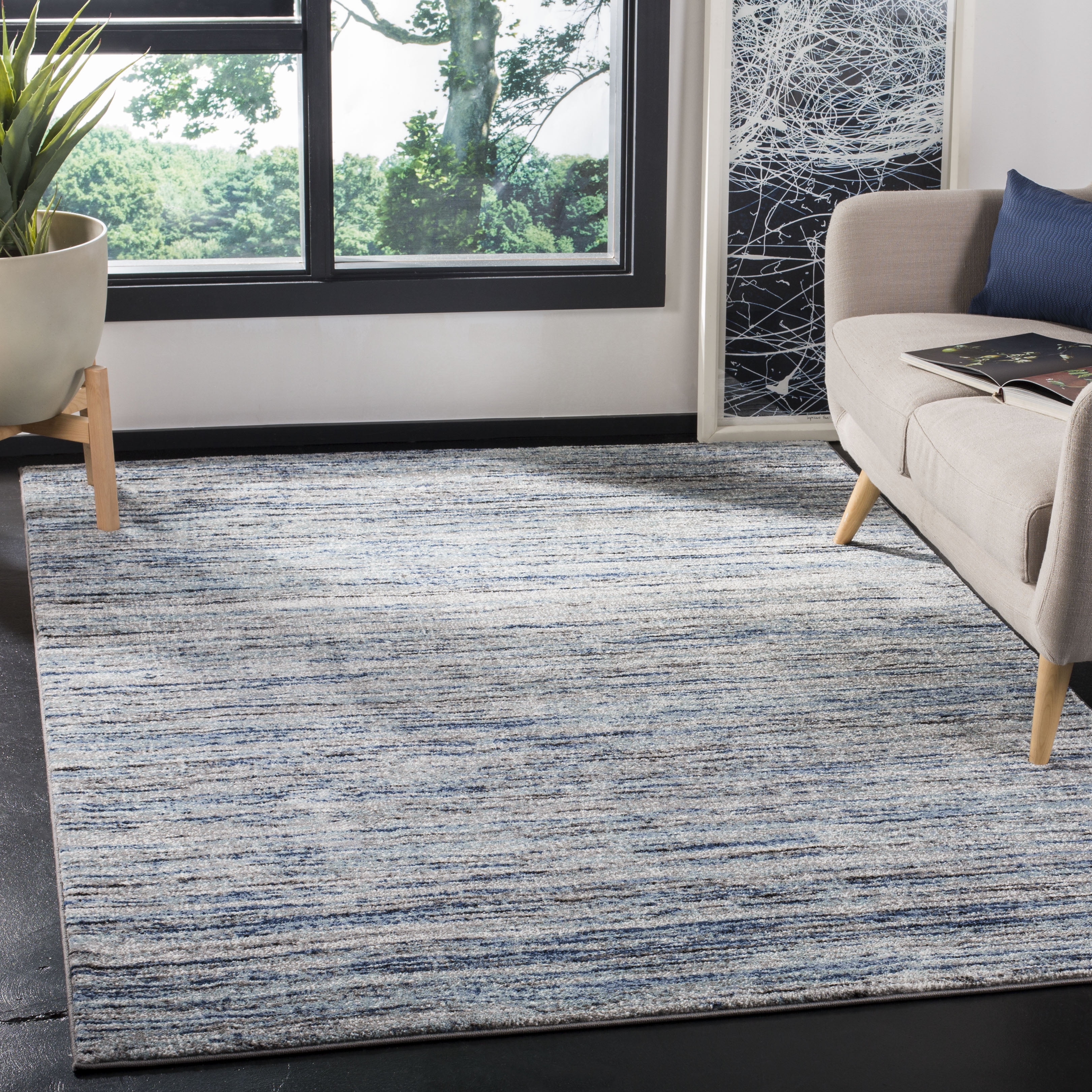 Celestial Spark Blue/Grey Hand-Knotted Synthetic Area Rug