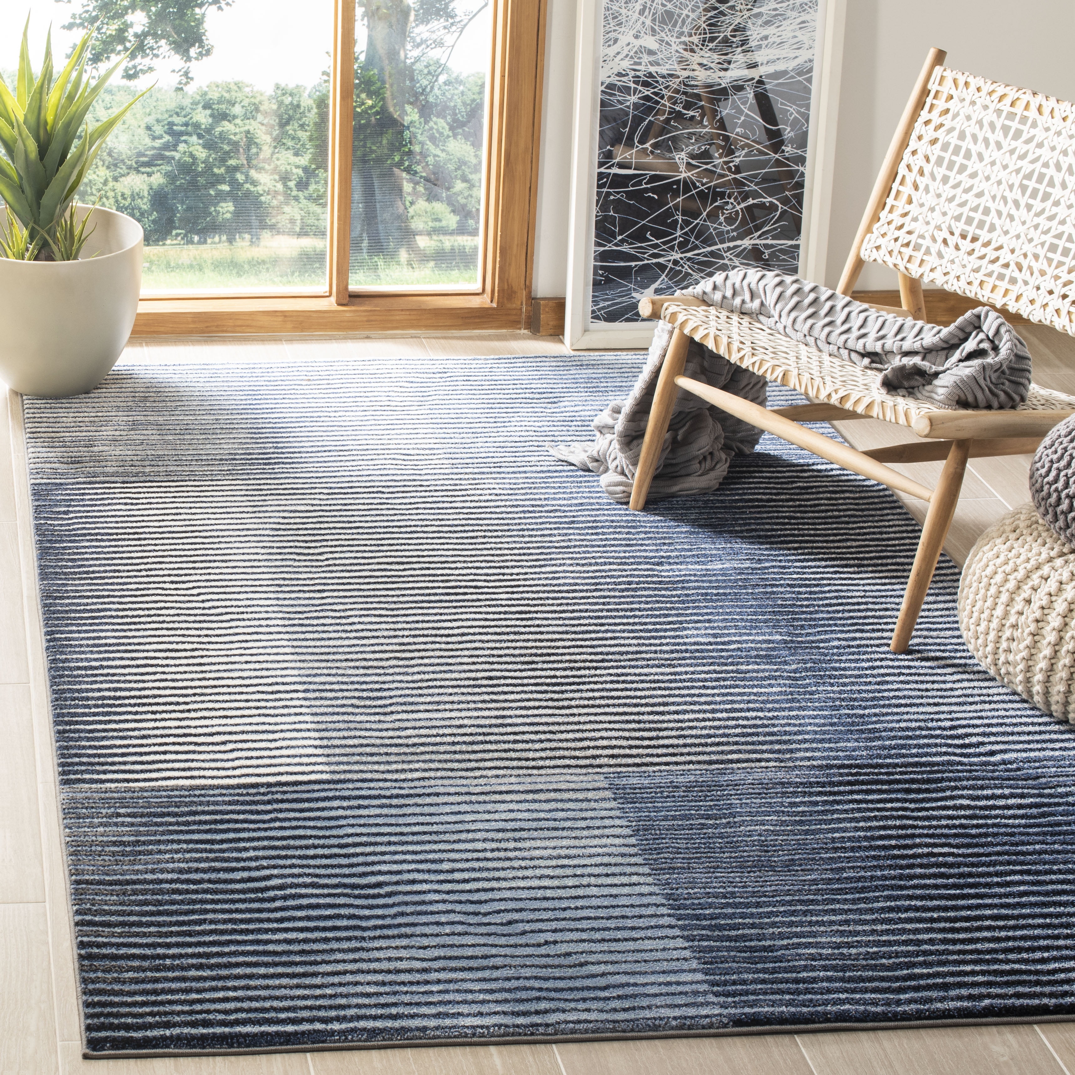 Celestial Blue Abstract 9' x 12' Synthetic Easy-Care Area Rug