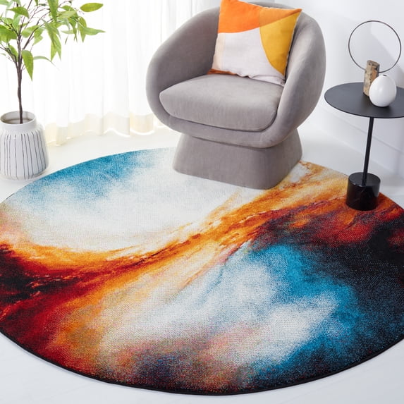 Safavieh Galaxy Naples Geometric Area Rug, Orange/Multi, 6'7" x 6'7" Round