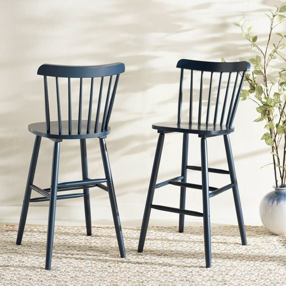 Safavieh Galena Scandinavian Mid Back Wood Stools, Navy (Set of 2)
