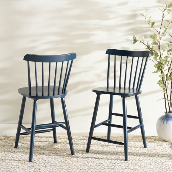 Safavieh Galena Scandinavian Mid Back Wood Stools, Navy (Set of 2)
