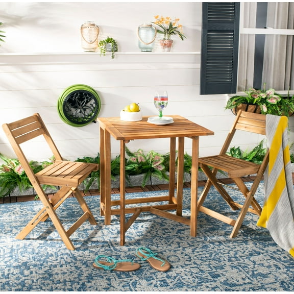 Safavieh Gallo 3 Piece Outdoor Contemporary Wood Balcony Bistro Set
