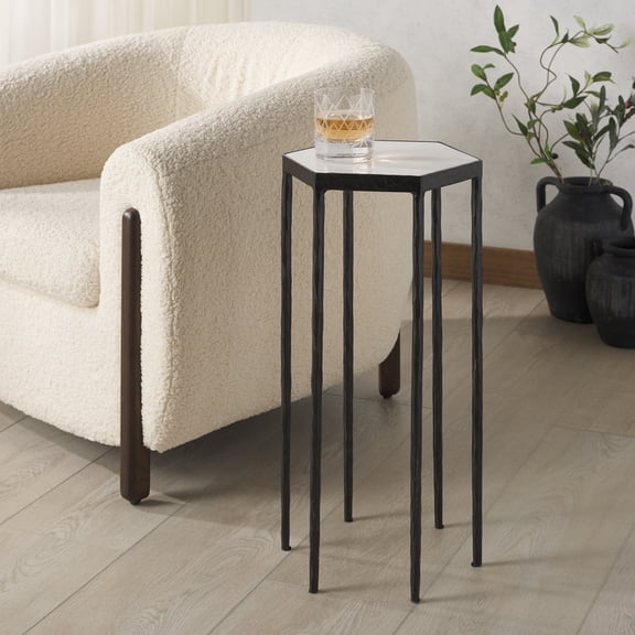 Safavieh Couture Galvin Glam Metal and Marble Hexagon End Table, Black/White