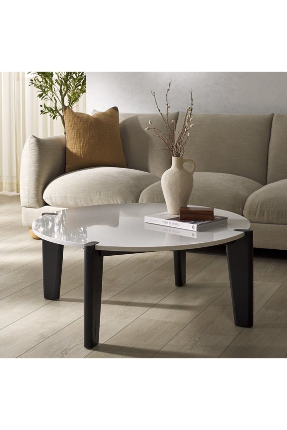 Couture Garcia Marble Top Scandinavian Coffee Table, Black/White