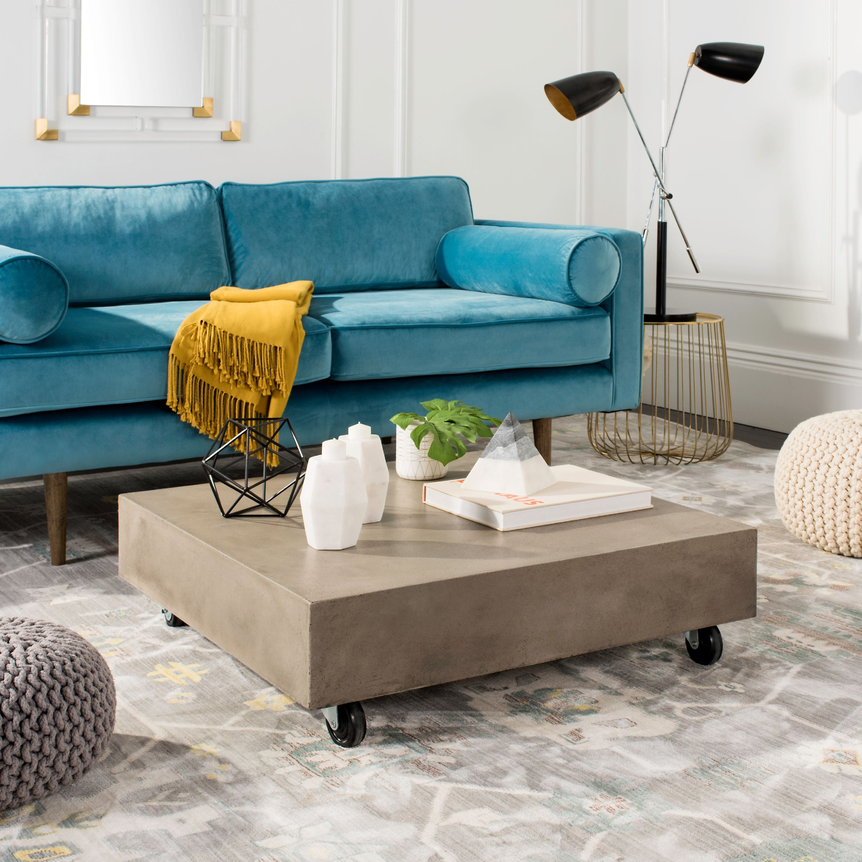 Gargon Dark Gray Concrete Square Coffee Table with Casters