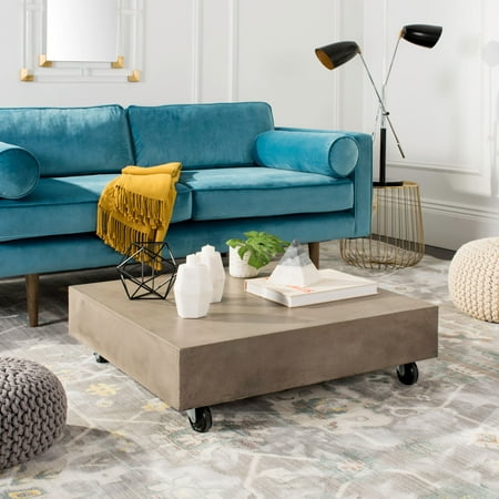 SAFAVIEH Outdoor Collection Gargon Concrete Coffee Table & Casters Dark Grey