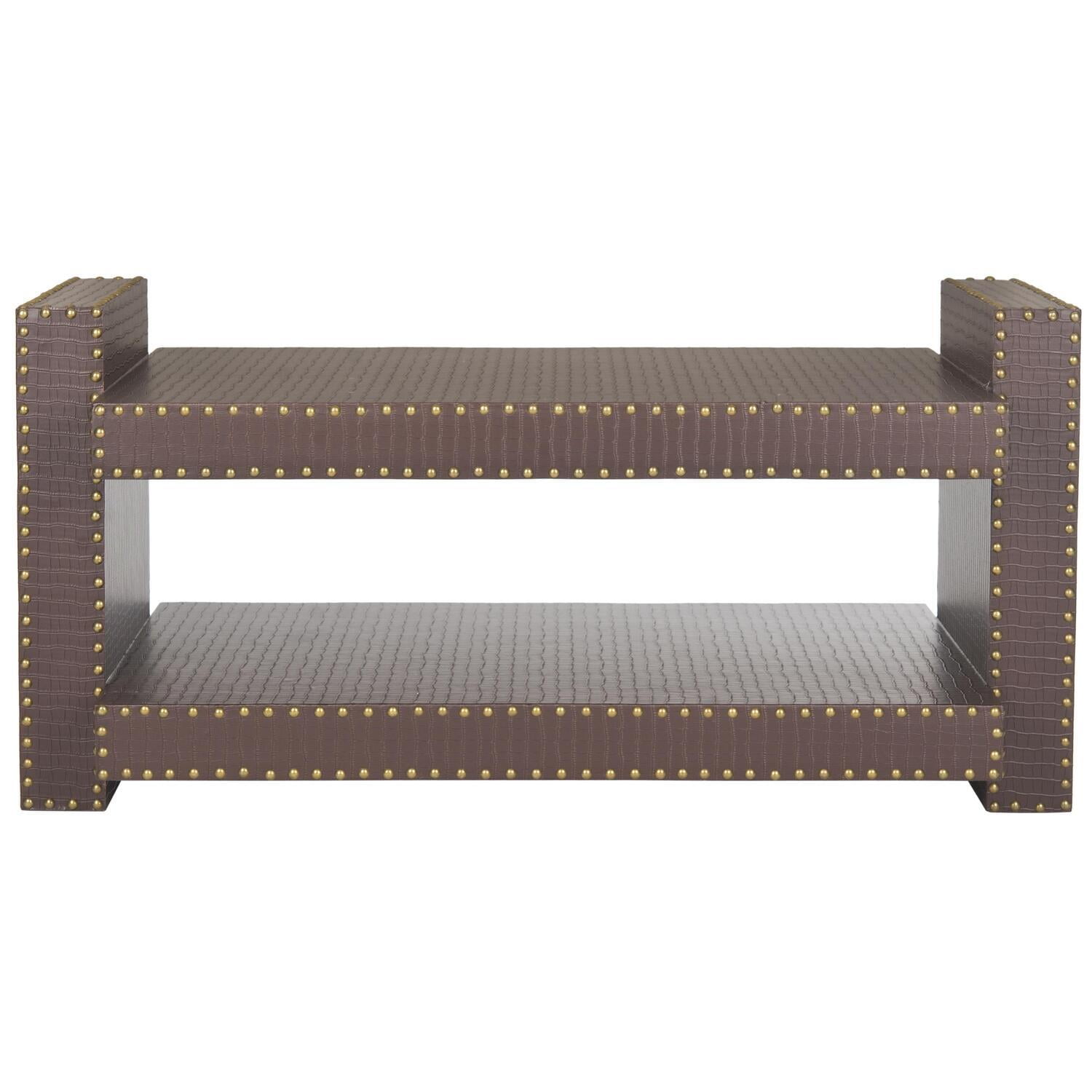 Transitional Rectangular Brown Wood Coffee Table with Nailhead Accents