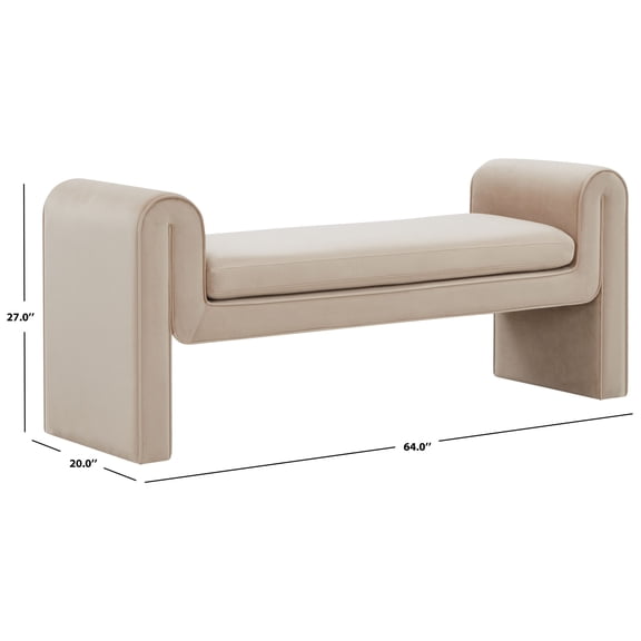 Safavieh Garth Pine Wood and Velvet Bench in Light Brown