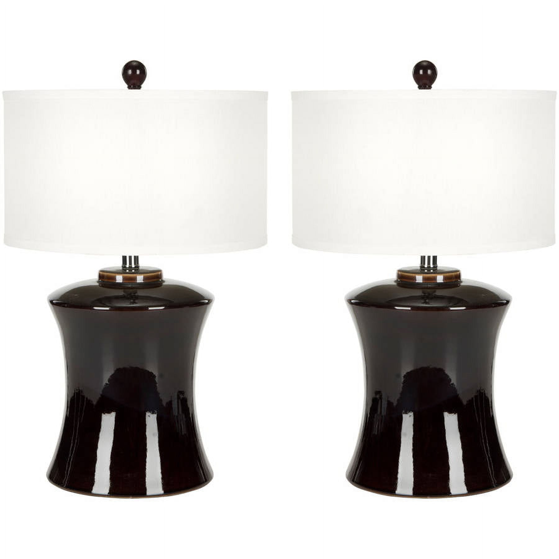 Safavieh Gary Ceramic Table Lamp with CFL Bulb, Dark Brown with Off-White Shade, Set of 2