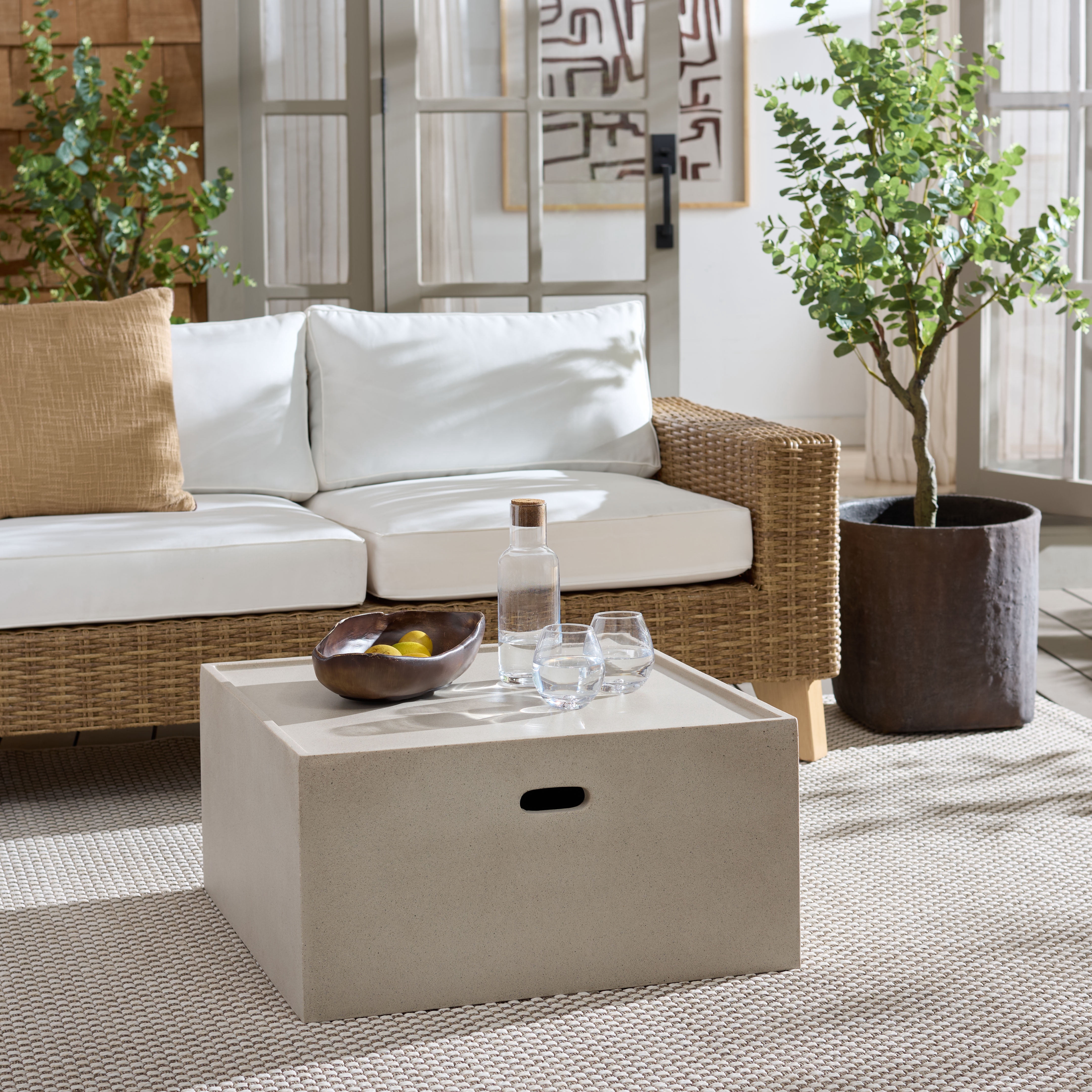 Safavieh Georgia Outdoor Modern Square Polyfiber Coffee Table, Beige