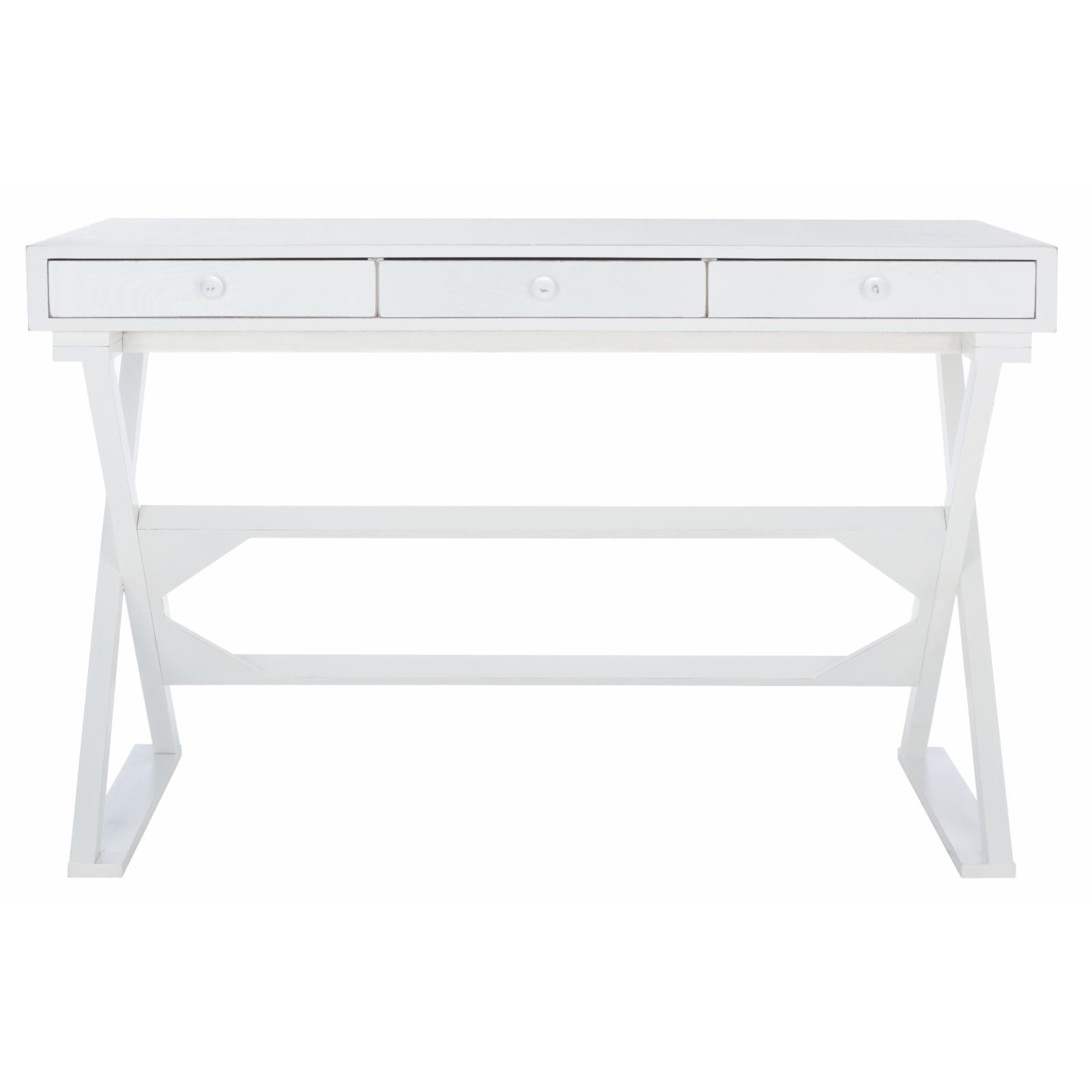 White Fir Wood Rectangular Desk with Drawers