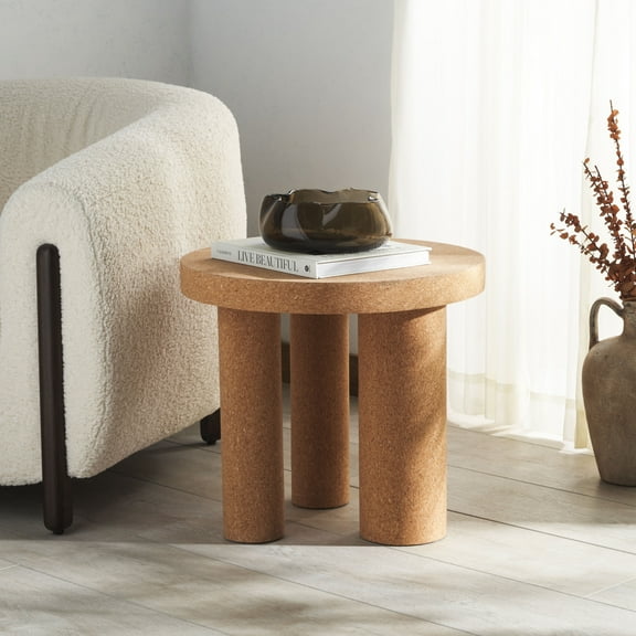 Safavieh Gilligan Modern Cork Veneer and Wood Round End Table, Cork