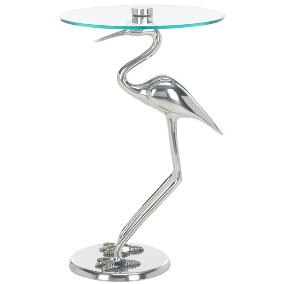Safavieh Glam Metal/Glass Round Tori Crane Base Accent End Table, Silver