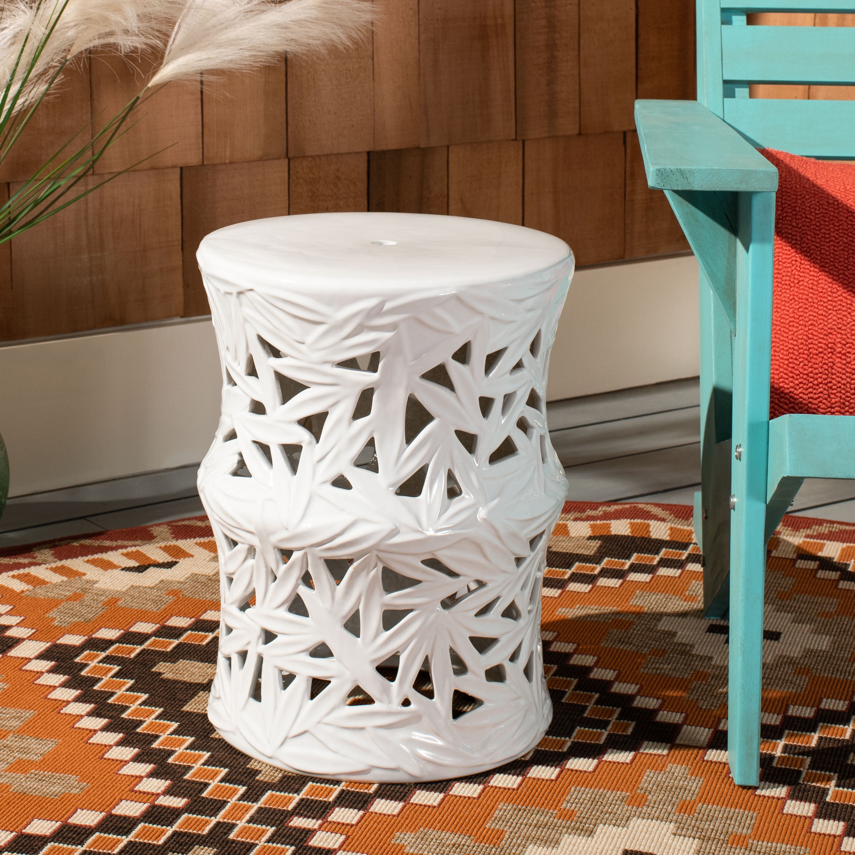 Safavieh Granda Round Top Ceramic Garden Stool, White