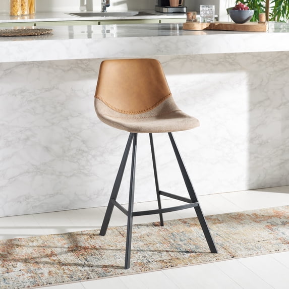 Safavieh Granger Industrial Mid Back Wood and Metal Stools, Cognac/Black